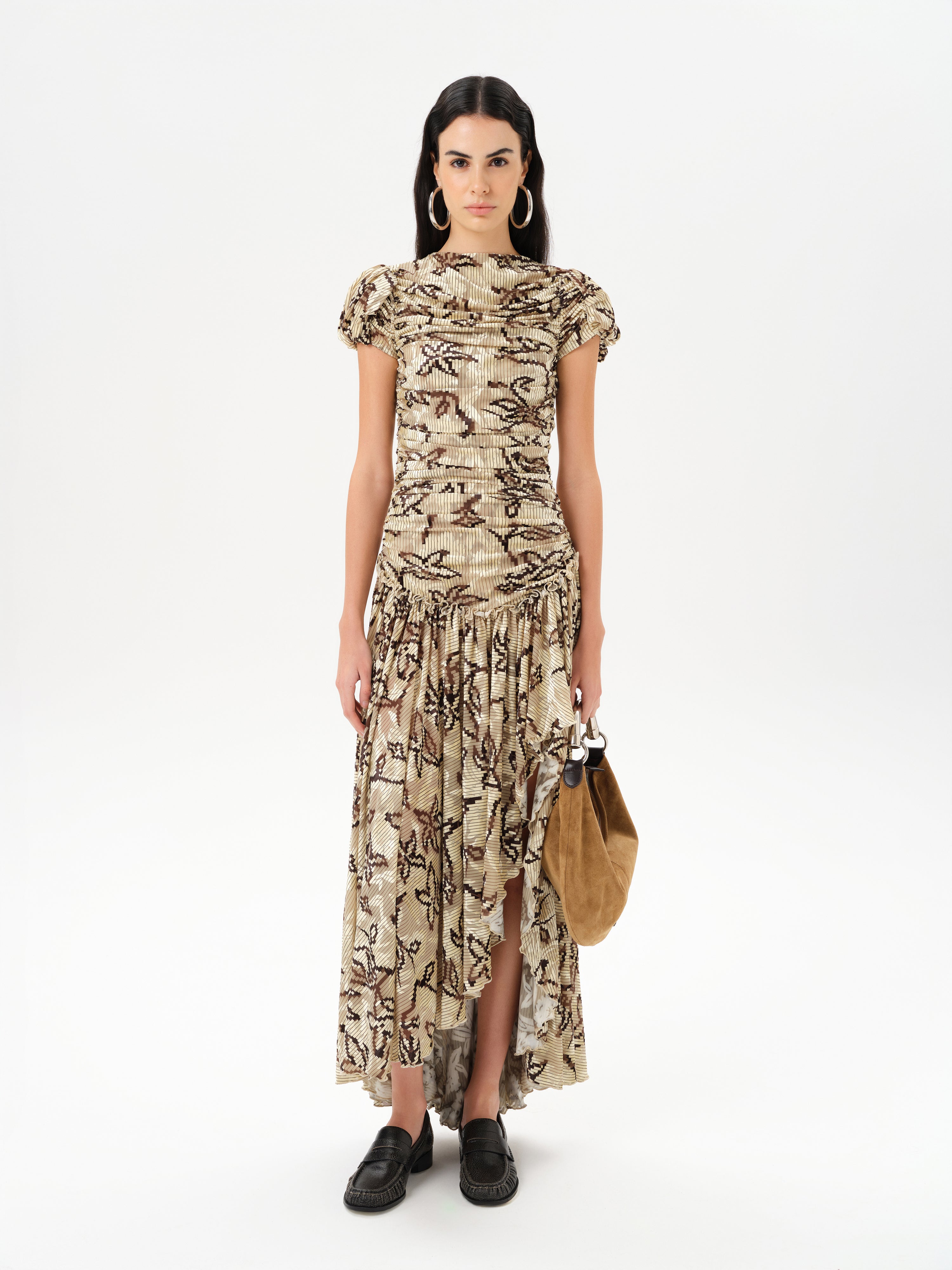 ADELINE - Printed velvet maxi dress with gathered ruching by SIEDRÉS