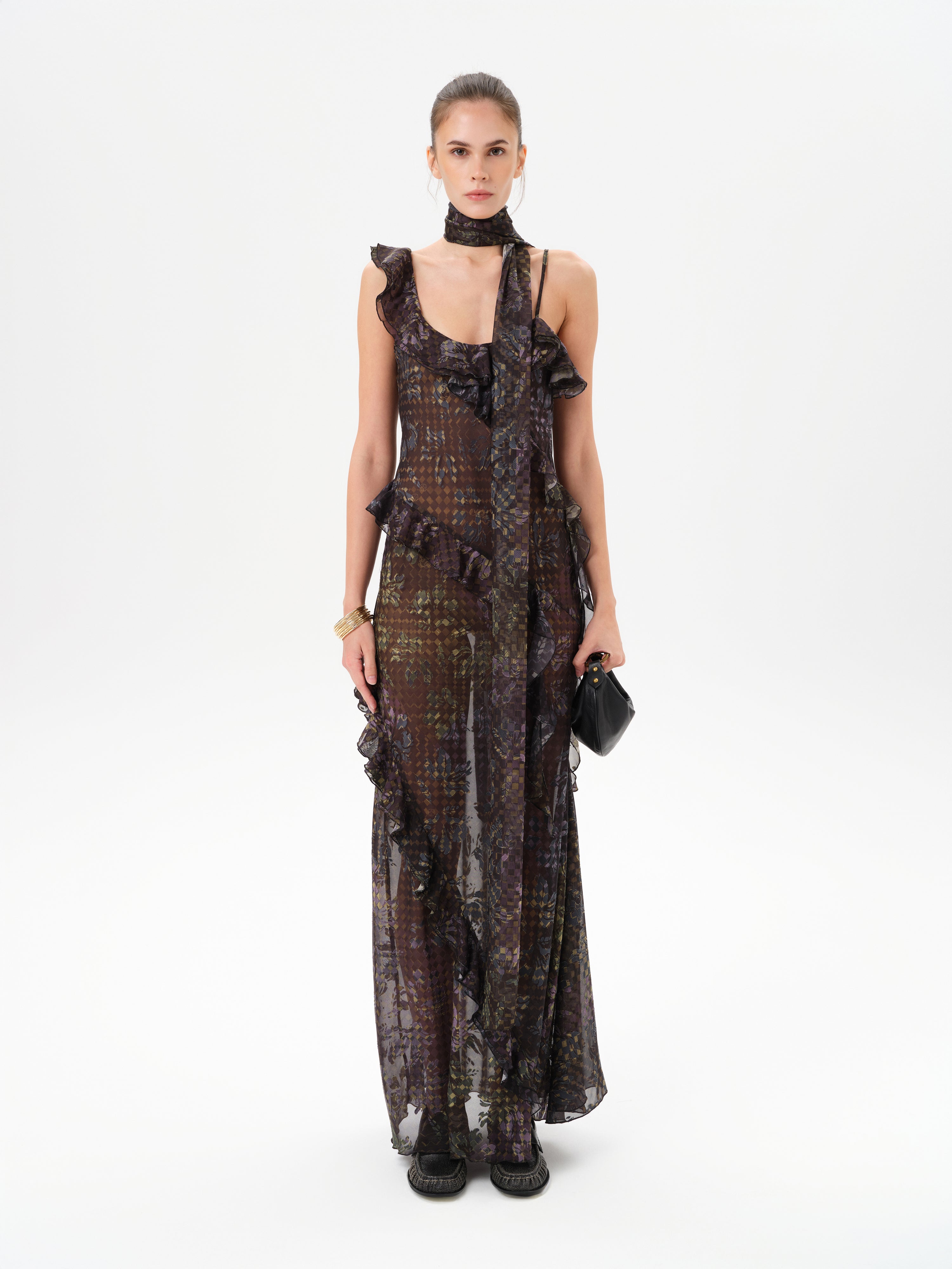 MONICA - Ruffled devoré chiffon maxi dress by SIEDRÉS | Official