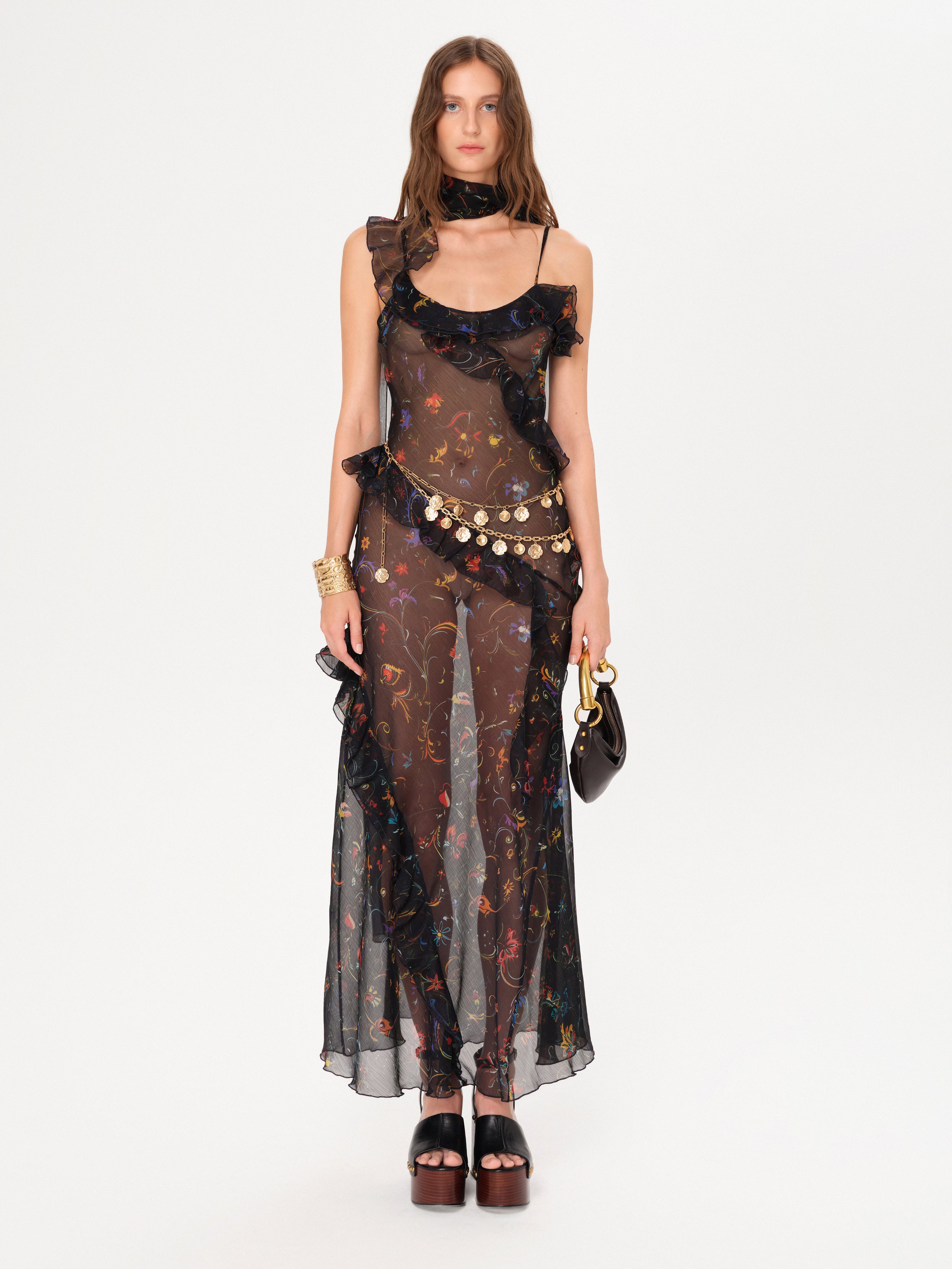 siedrs monica ruffled glittered organza maxi dress MONICA - Ruffled mesh maxi dress by SIEDRS