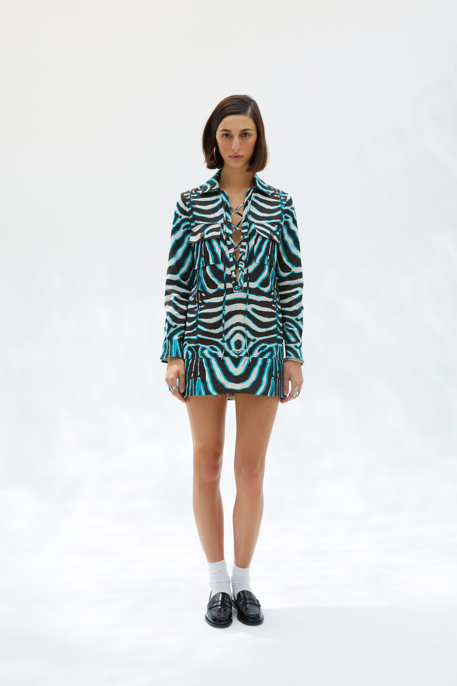 ERICA - Zebra print lace-up overshirt dress