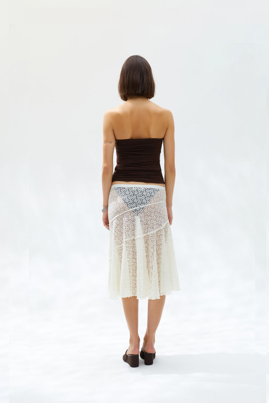 YUKA - Sheer lace panelled midi skirt