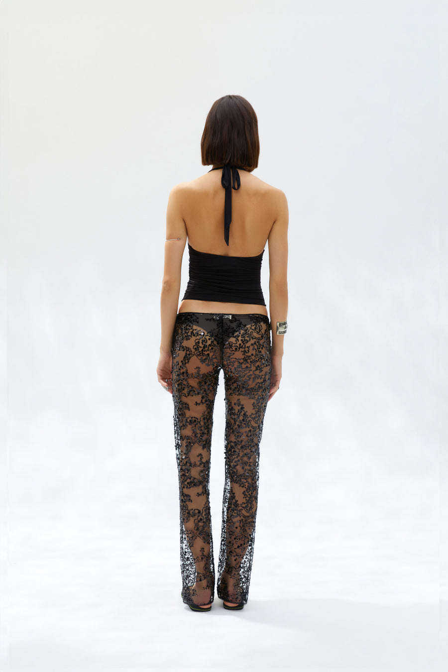 PALS - Sheer sequined pants with front-slit