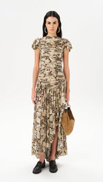 ADELINE - Printed velvet maxi dress with gathered ruching