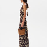 ALINA - Open-back ruched printed mesh maxi dress