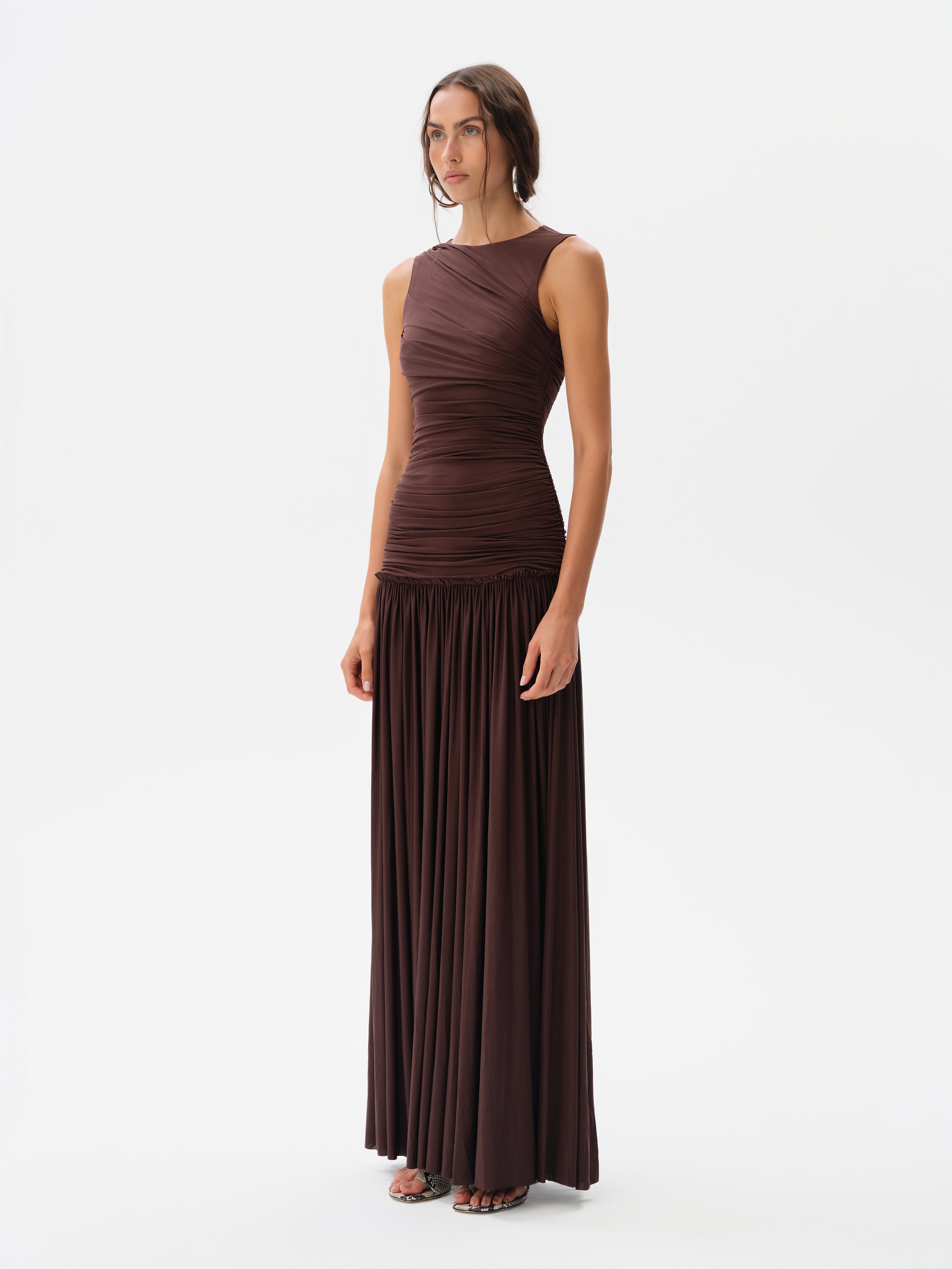 ALINA - Open-back ruched maxi jersey dress by SIEDRÉS