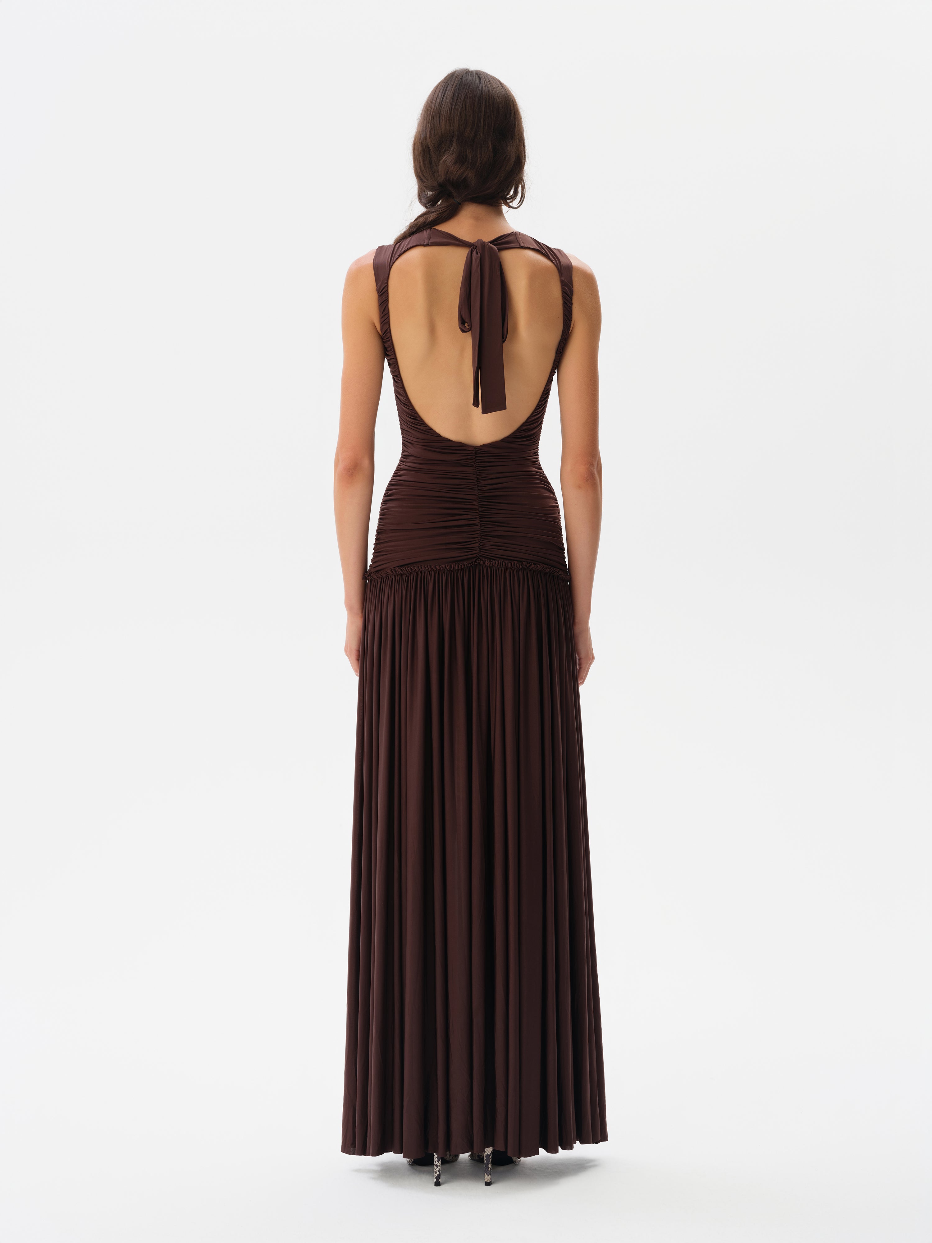 ALINA - Open-back ruched maxi jersey dress