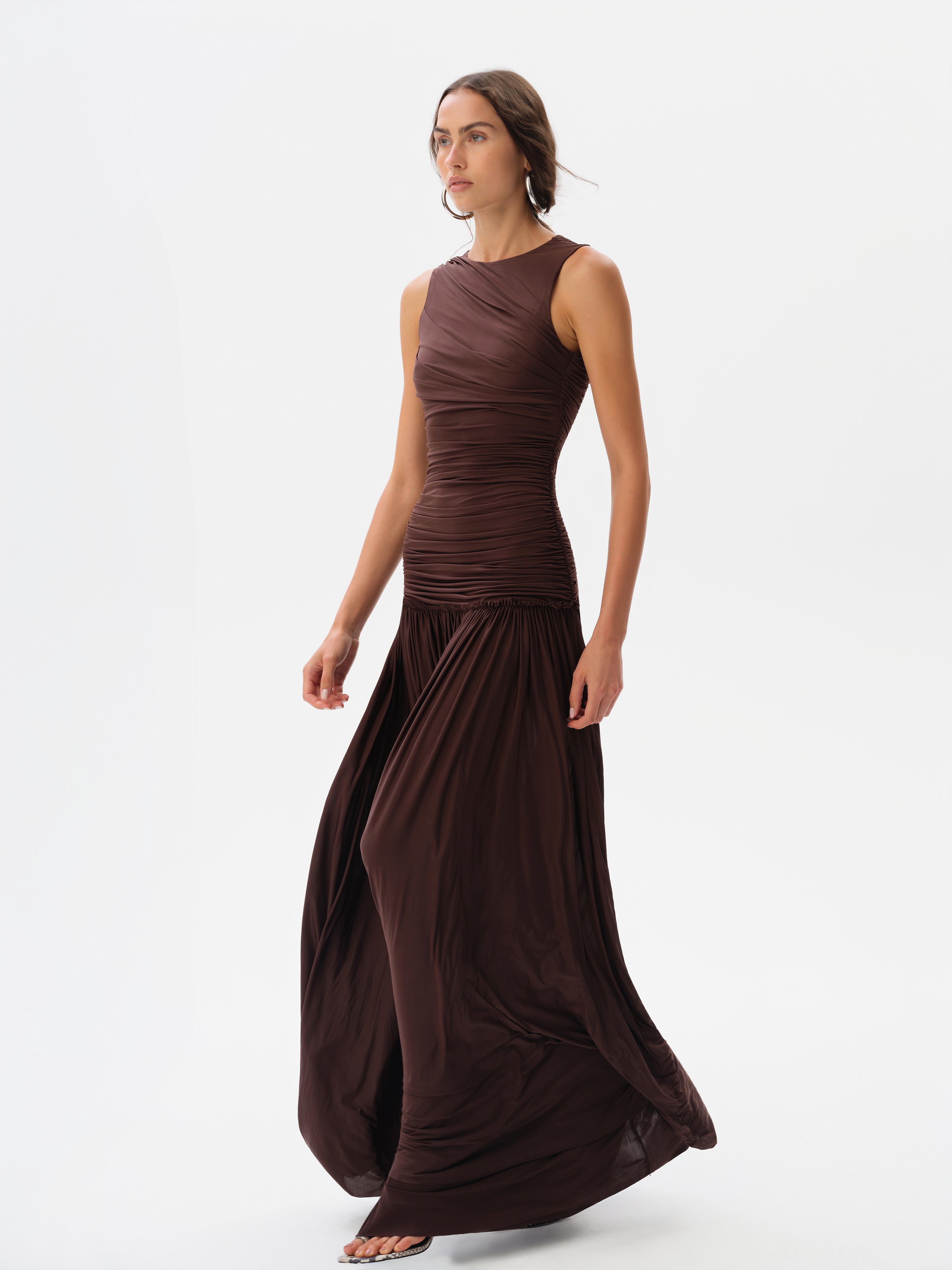 ALINA - Open-back ruched maxi jersey dress
