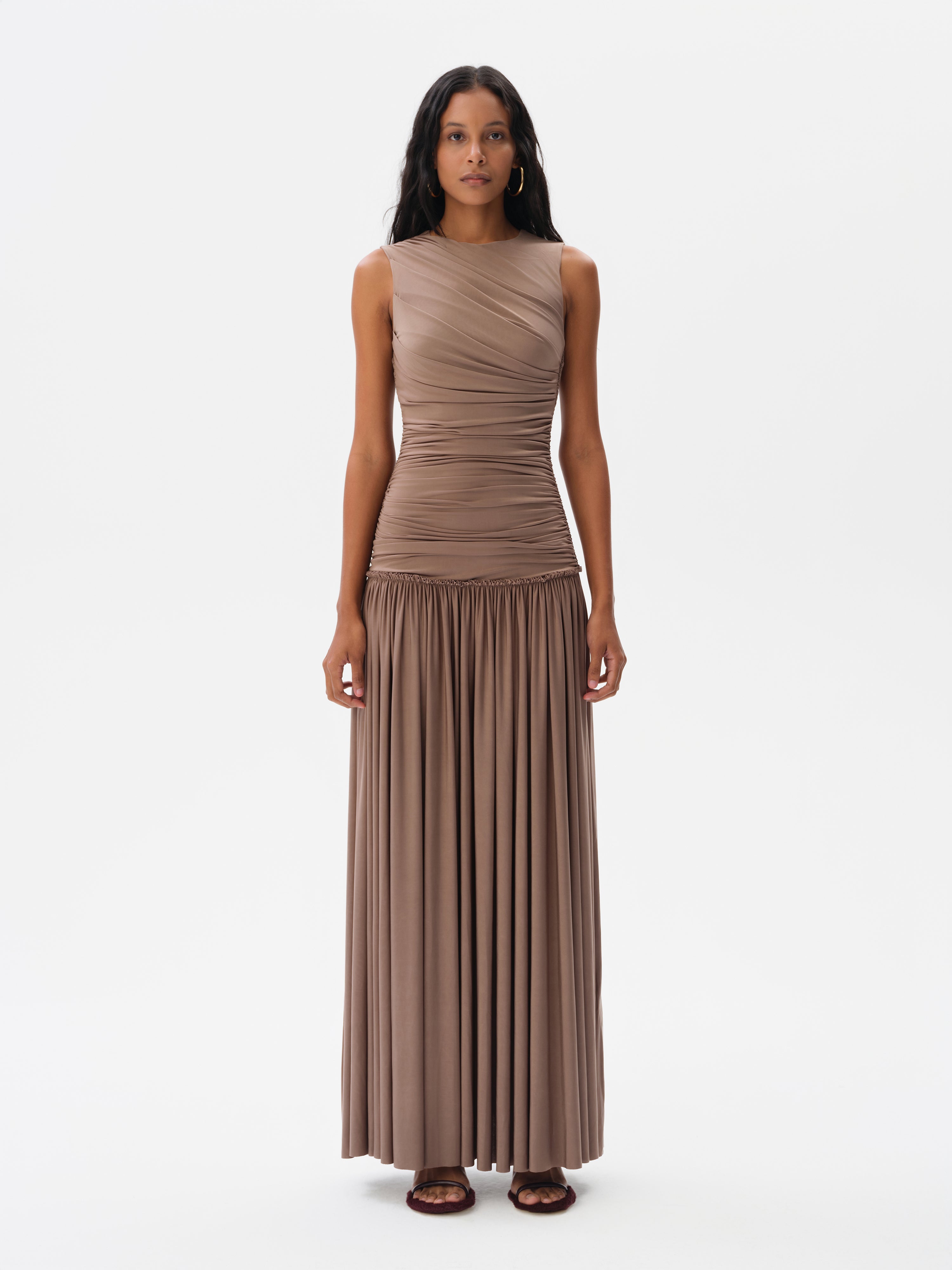 ALINA - Open-back ruched maxi jersey dress
