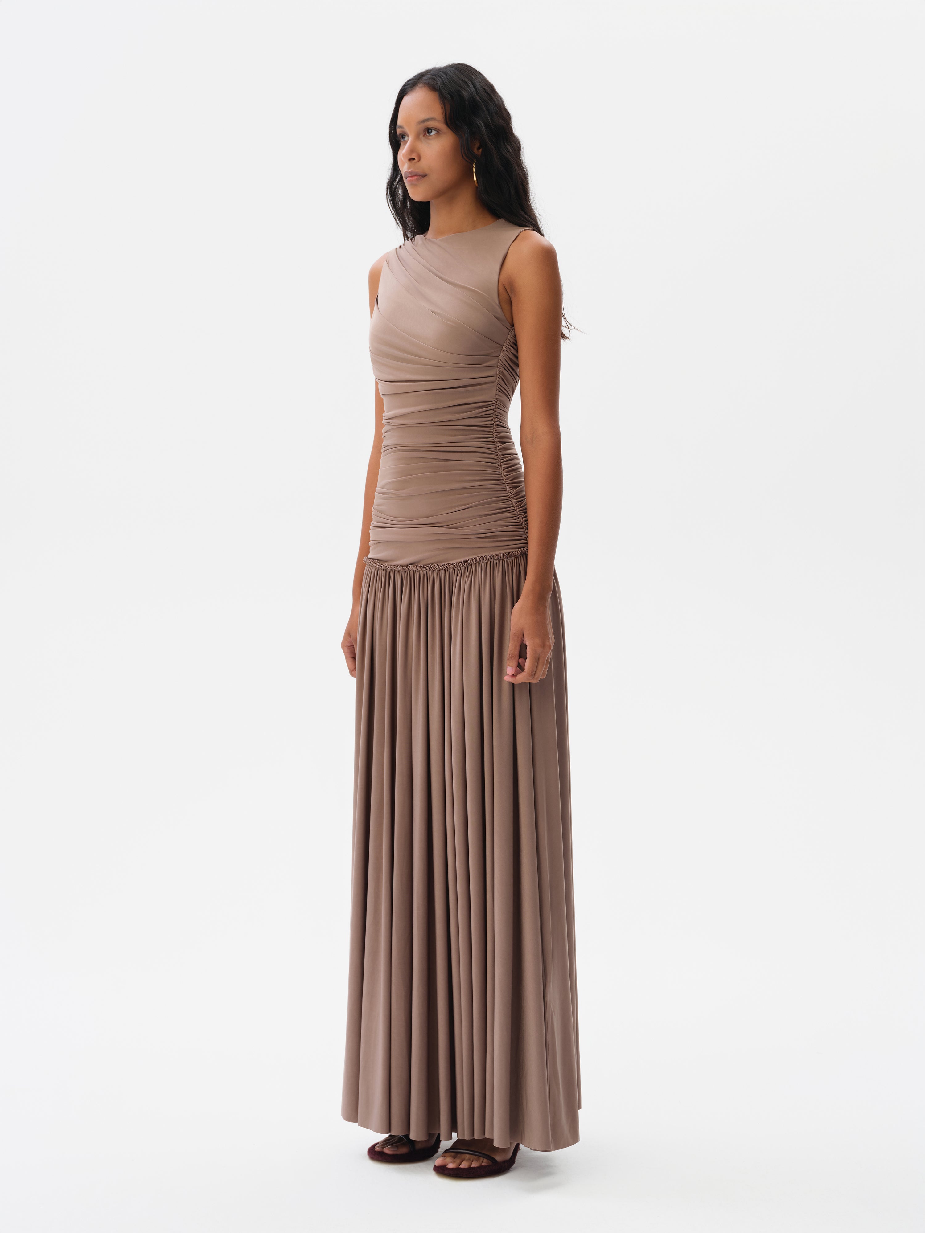 ALINA - Open-back ruched maxi jersey dress