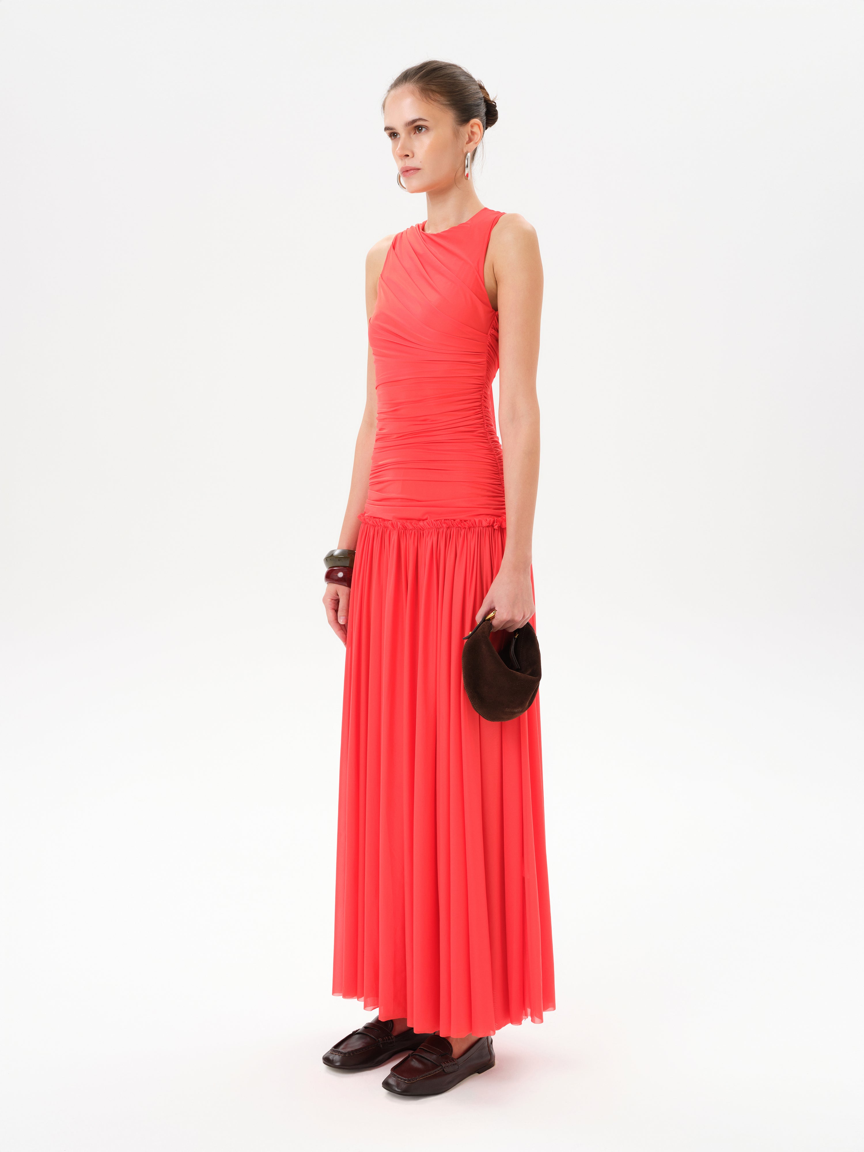 ALINA - Open-back ruched maxi jersey dress