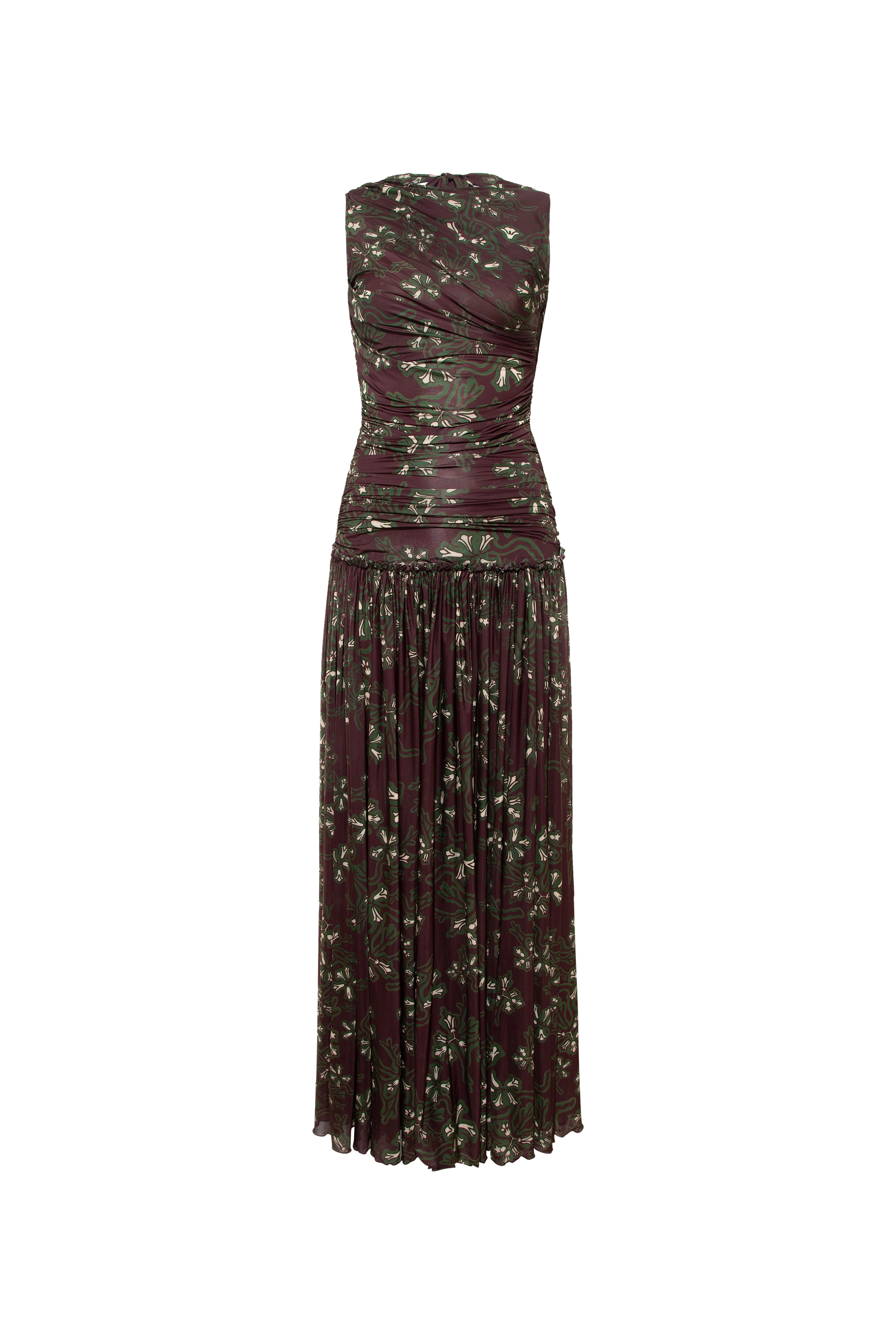 ALINA - Printed open-back ruched maxi jersey dress