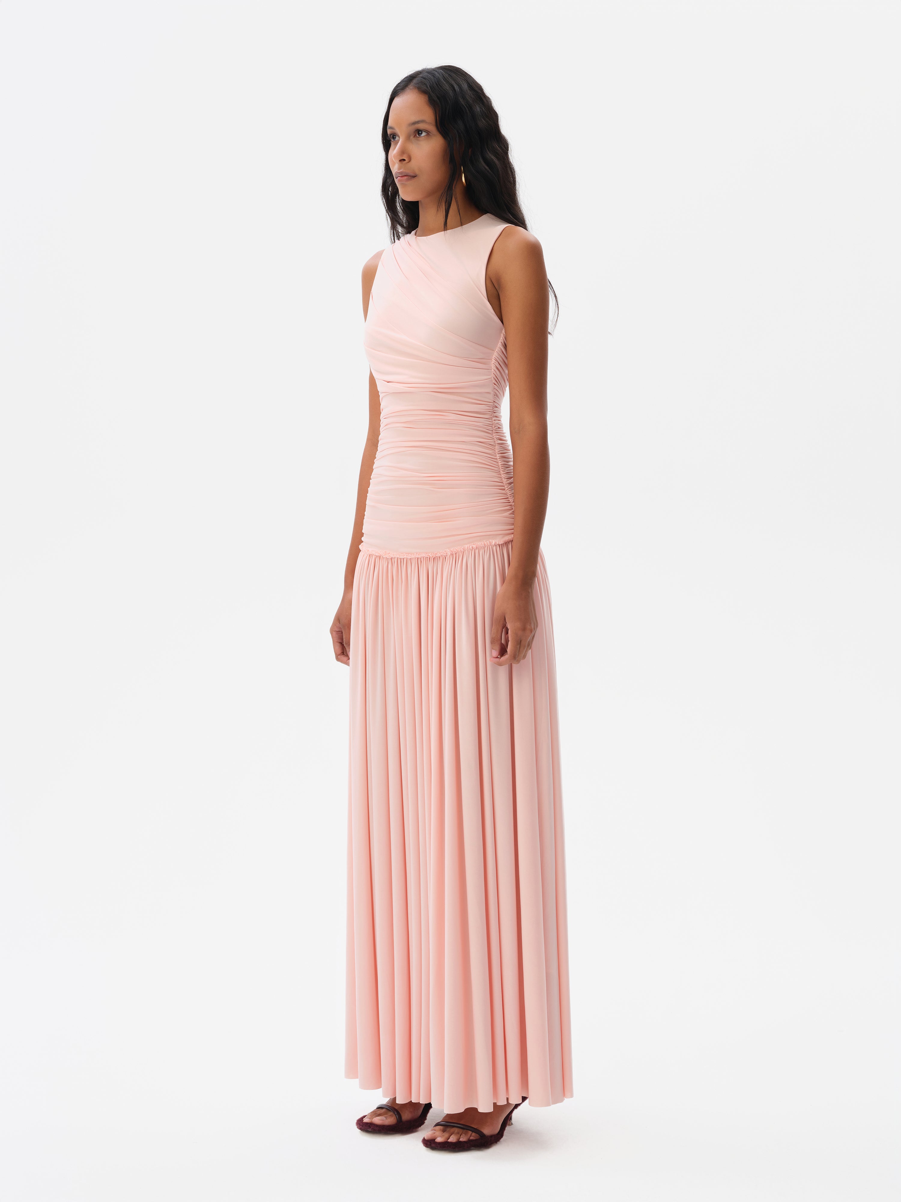 ALINA - Open-back ruched maxi jersey dress