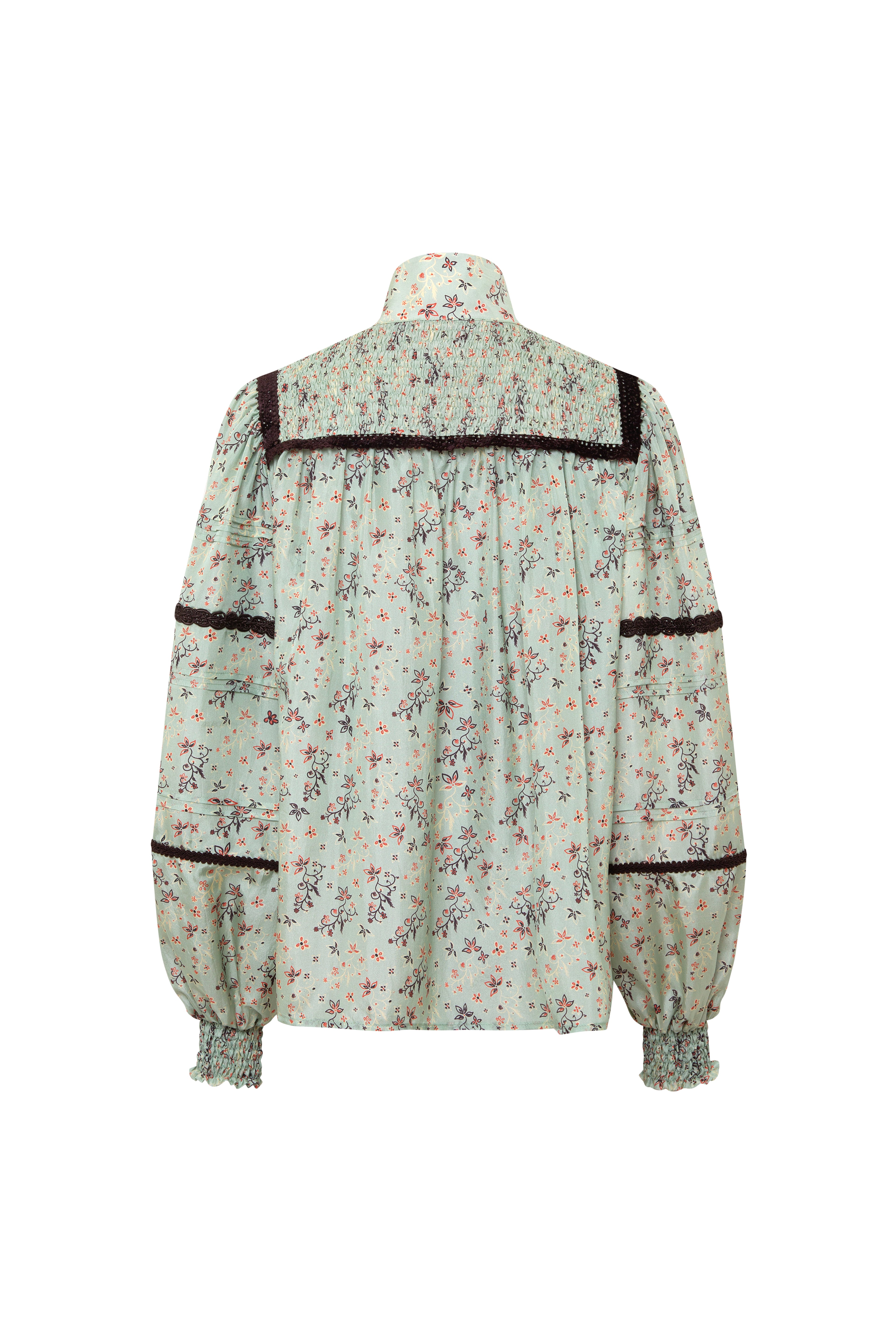 AMALIA - Floral printed cotton blouse with lace trim