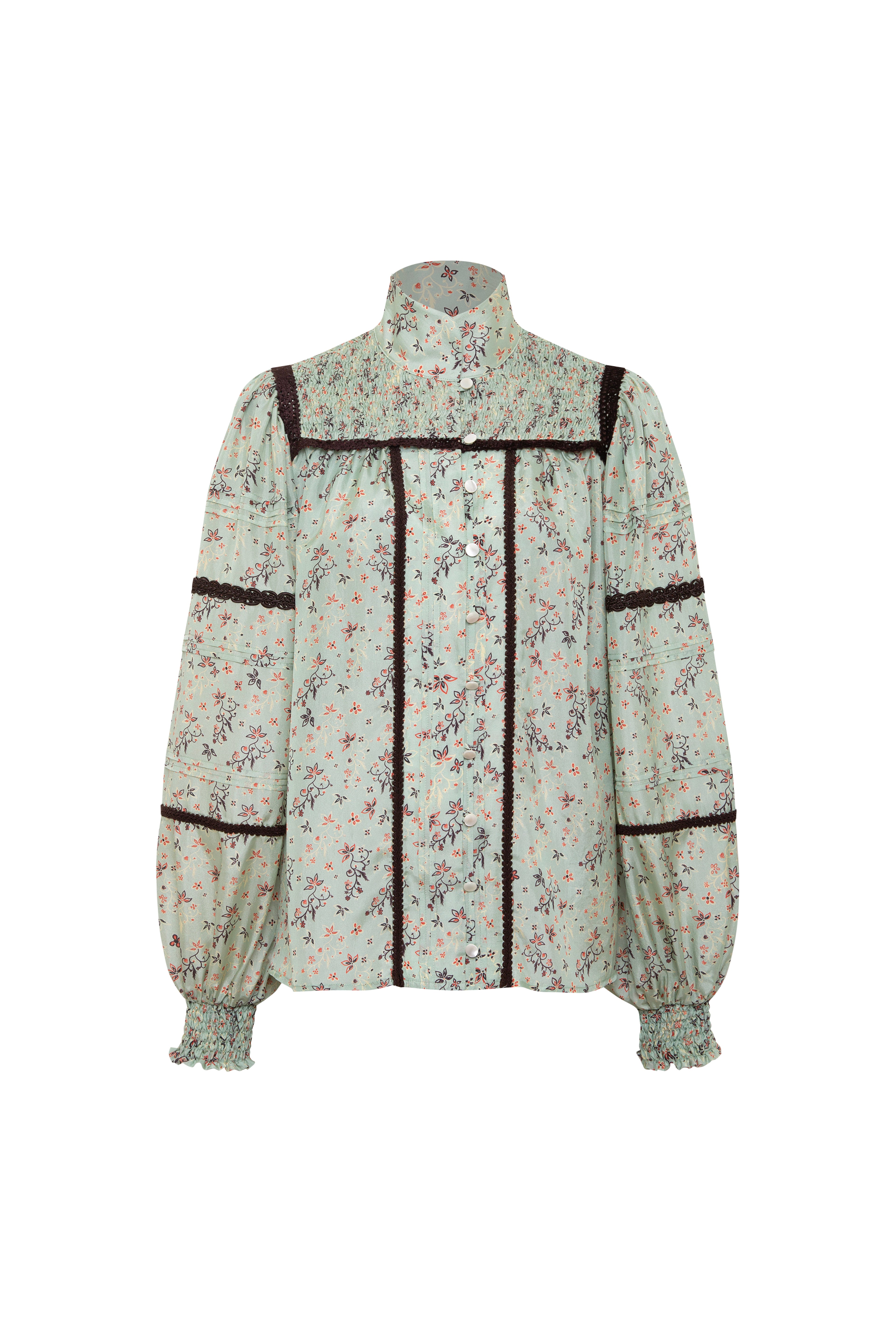 AMALIA - Floral printed cotton blouse with lace trim