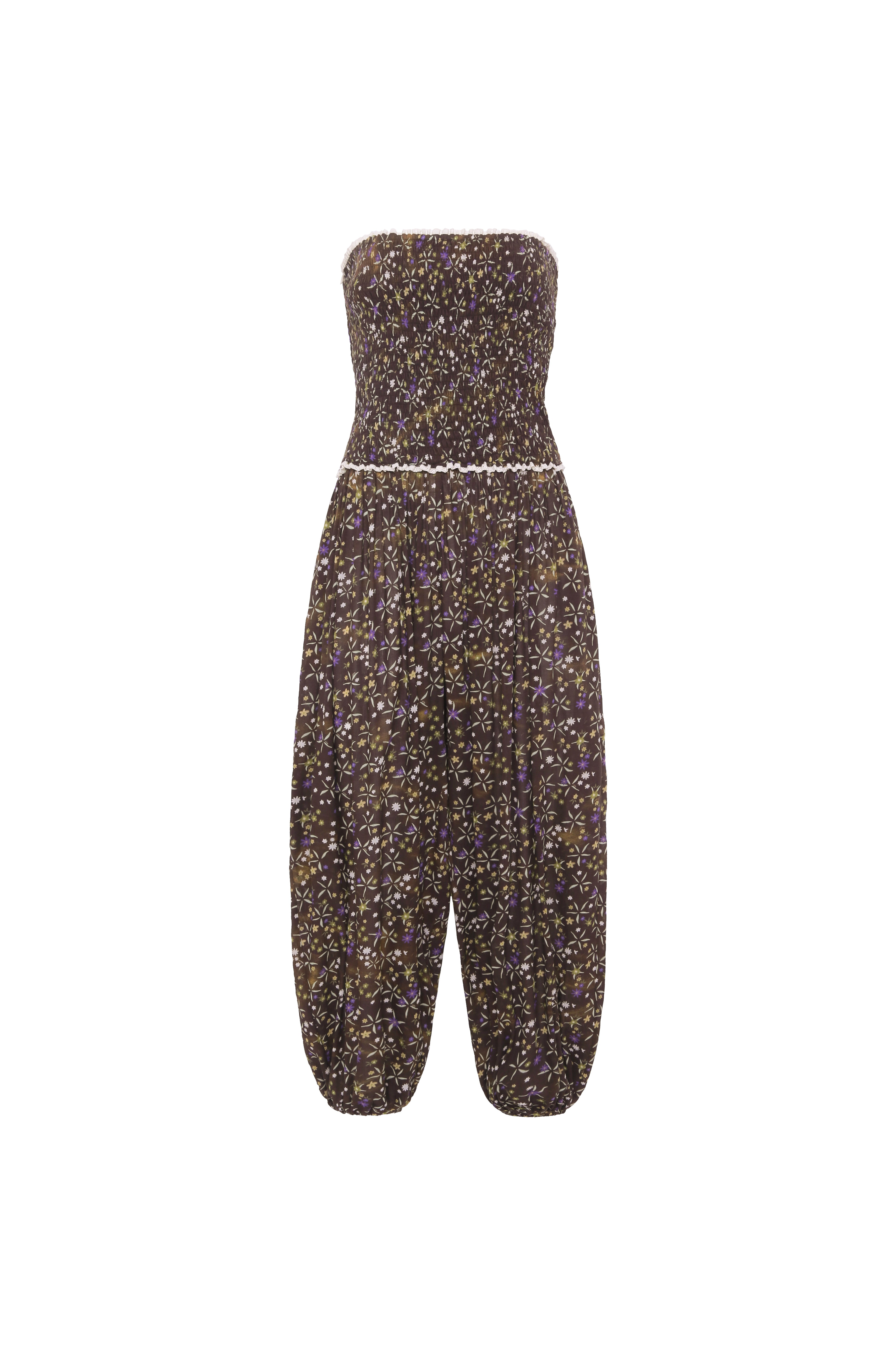 ANAIS - Floral printed strapless balloon-leg jumpsuit