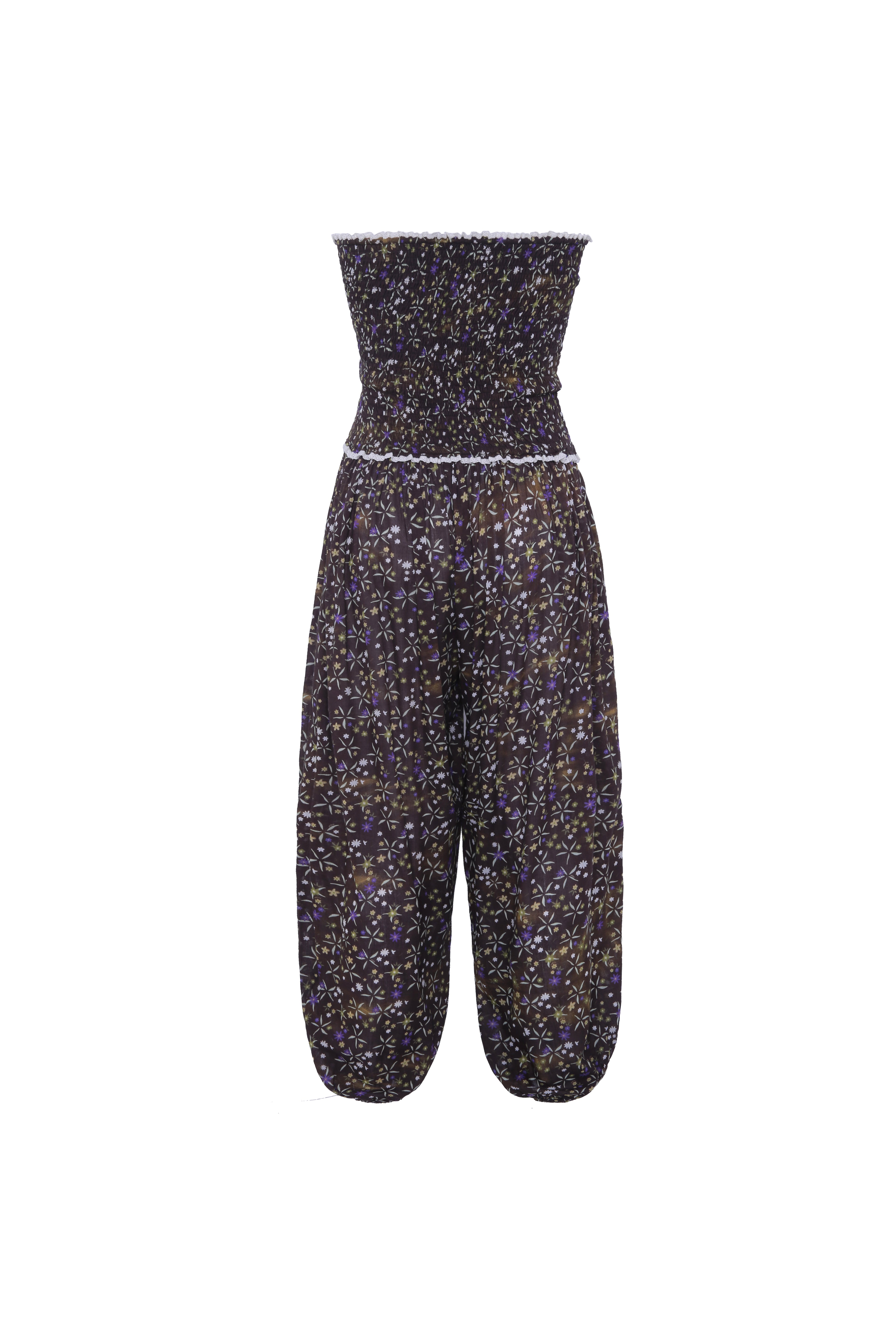 ANAIS - Floral printed strapless balloon-leg jumpsuit