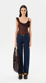 ARLA - Sheer mesh top with ruffle detail