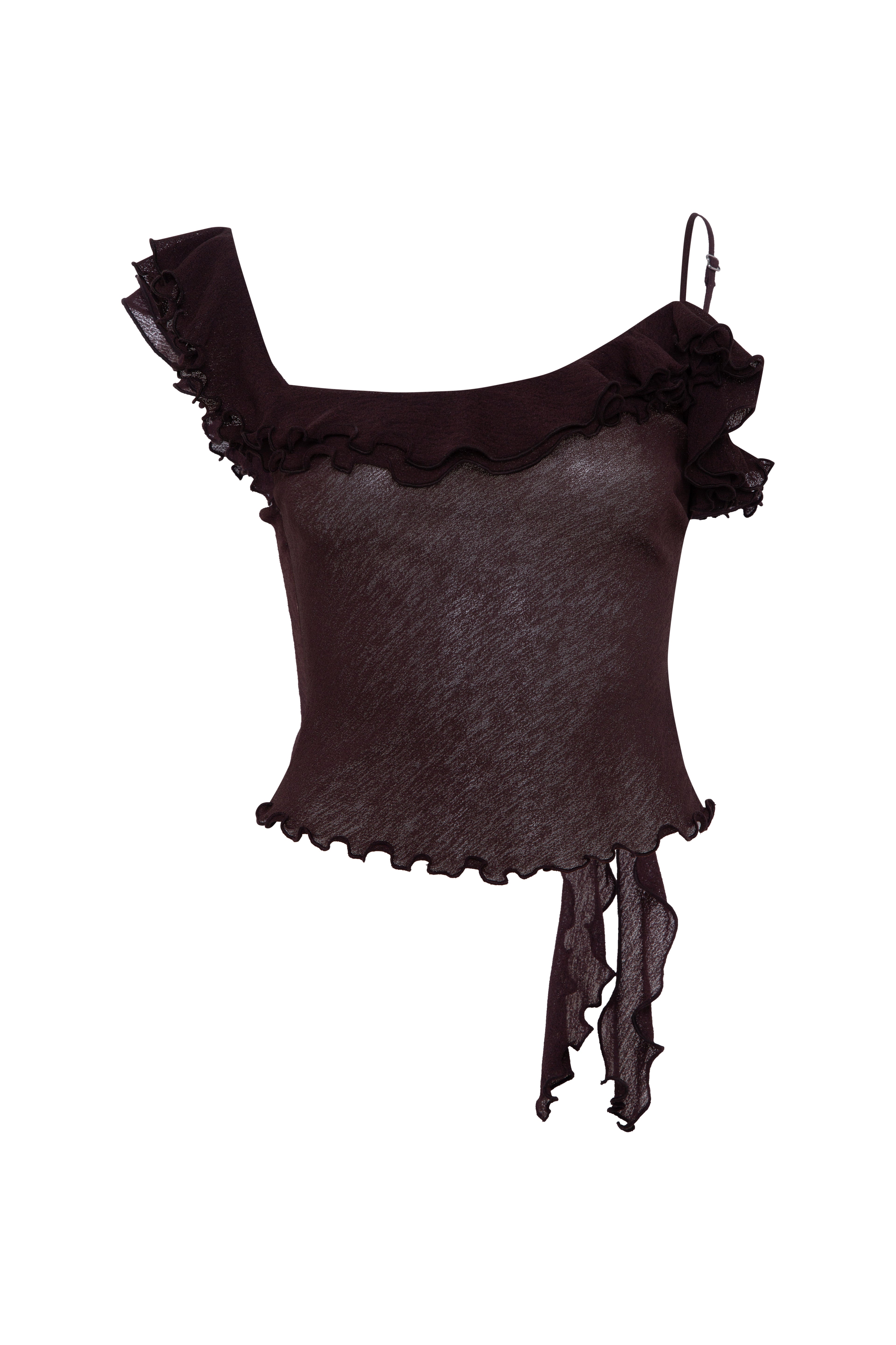 ARLA - Sheer mesh top with ruffle detail