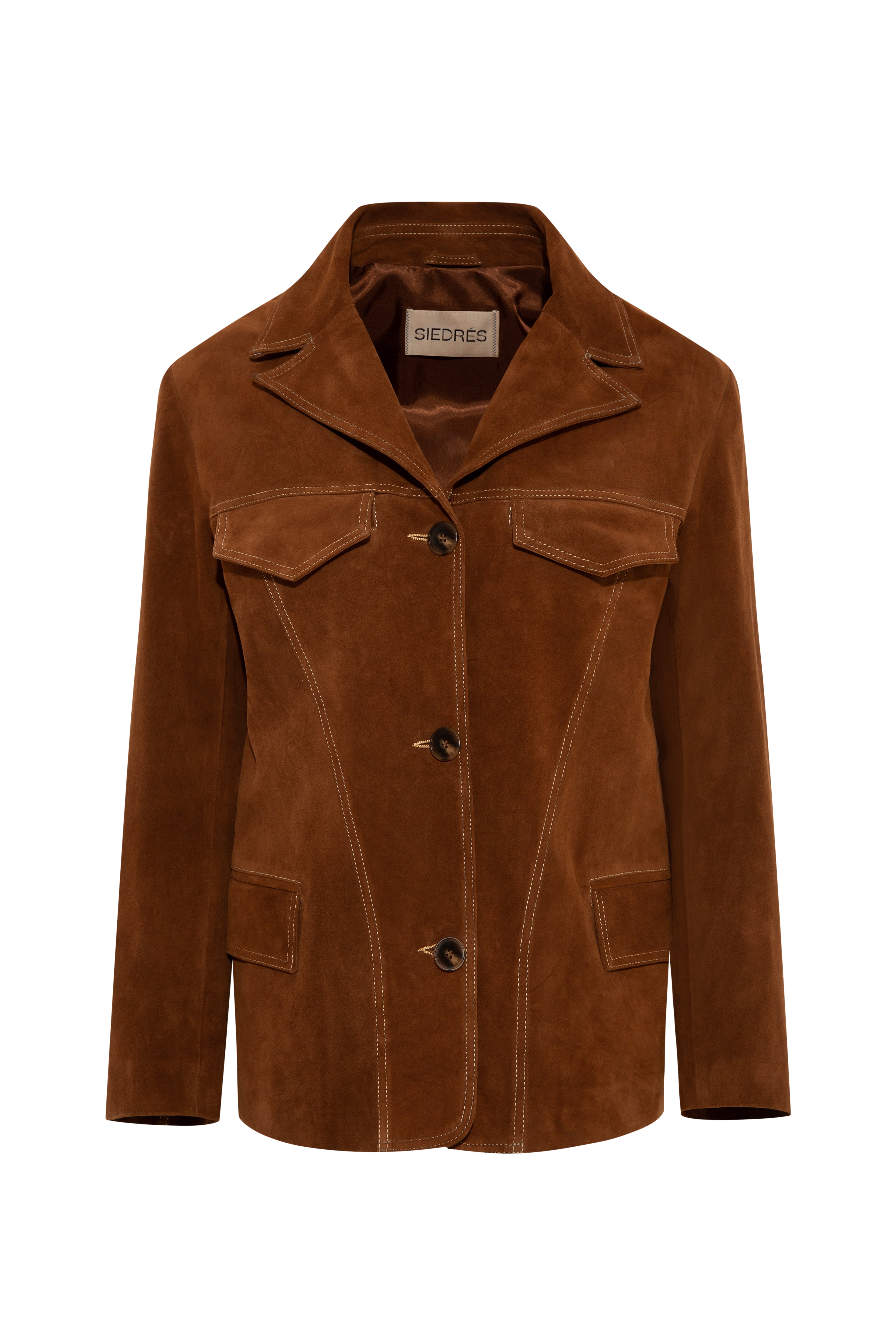 ASEAN - Contrast top-stitch detailed suede leather blazer