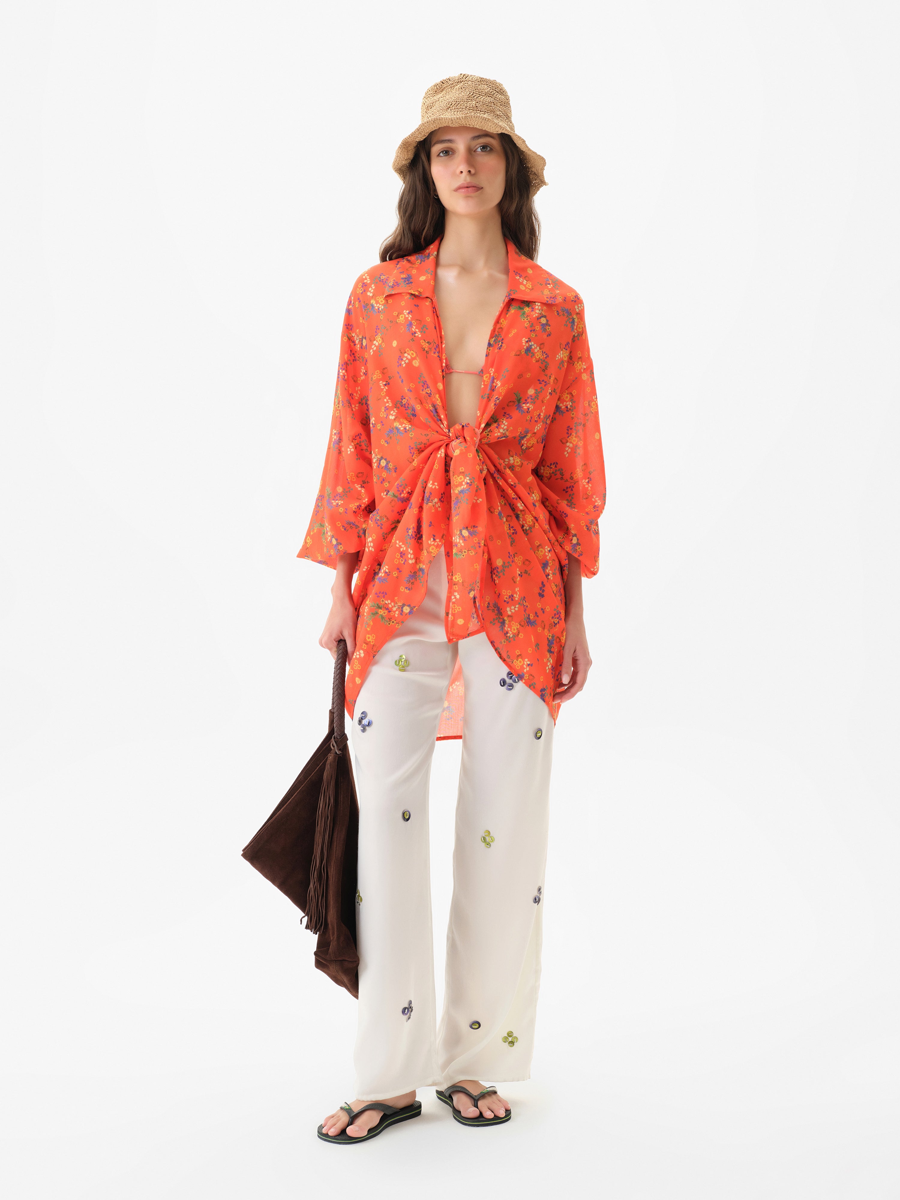 BEATRIZ - Floral printed tie-front shirt