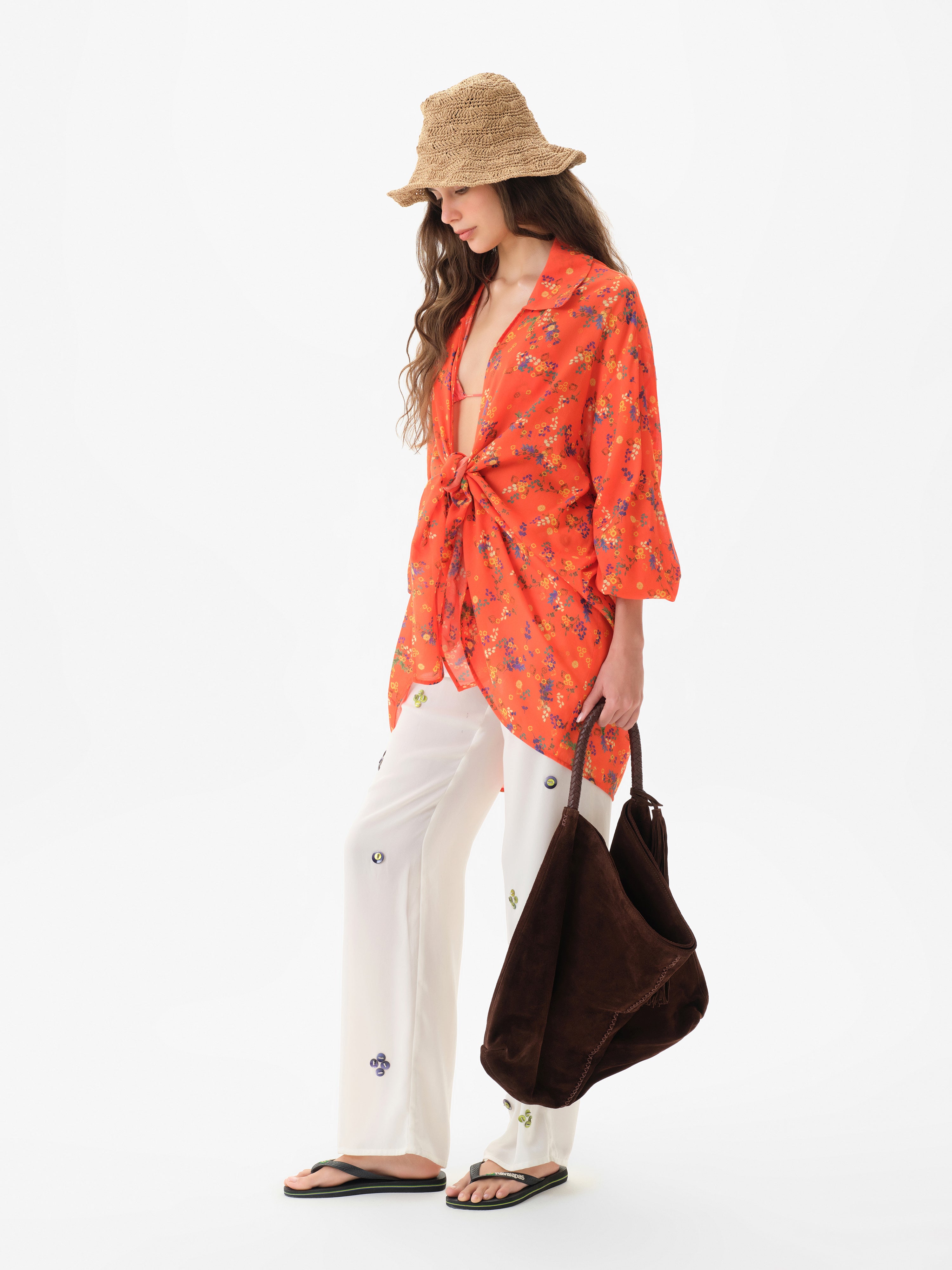 BEATRIZ - Floral printed tie-front shirt