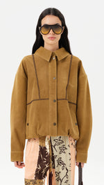 BERNIE - Oversized leather bomber jacket with contast stiching detail