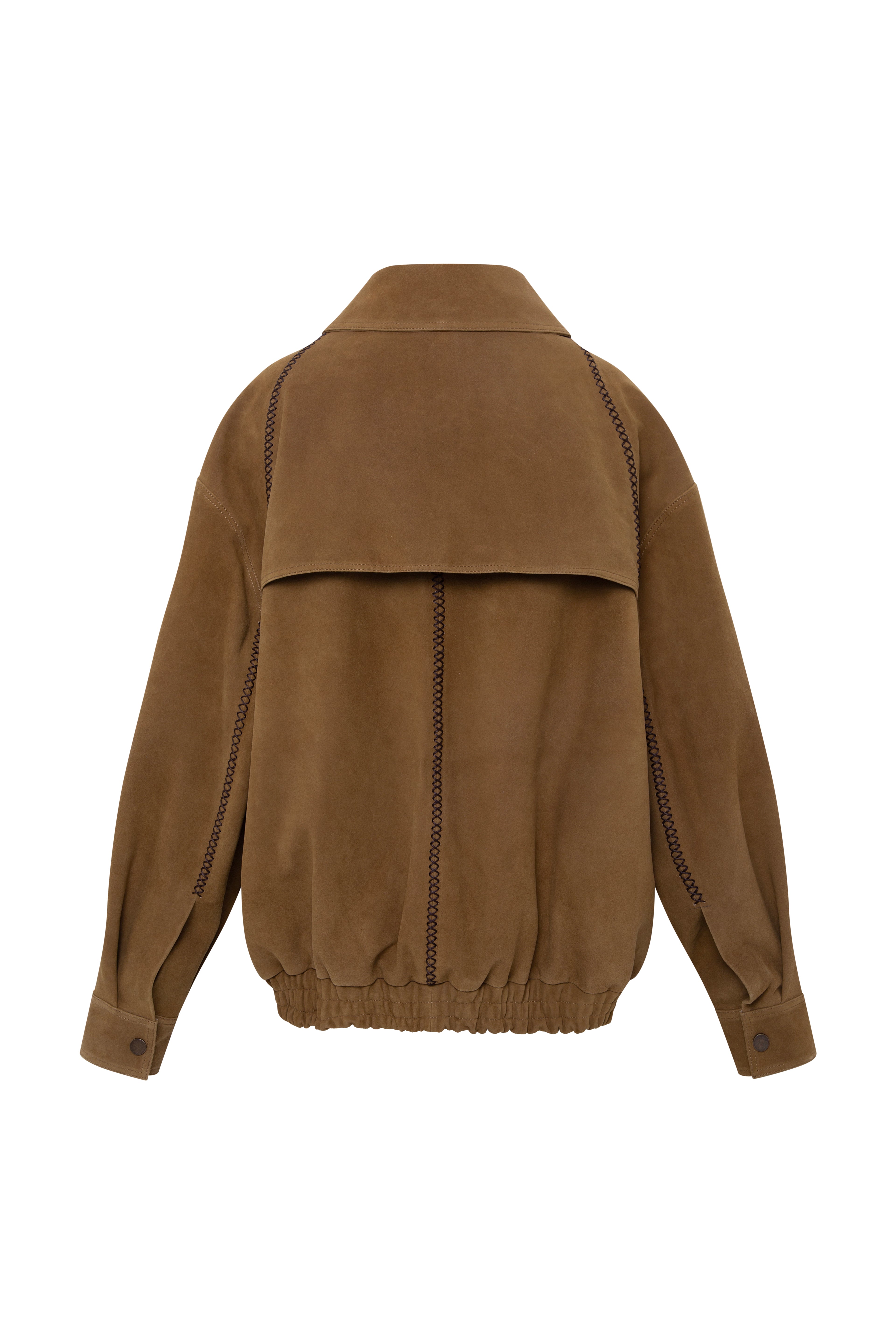 BERNIE - Oversized leather bomber jacket with contast stiching detail