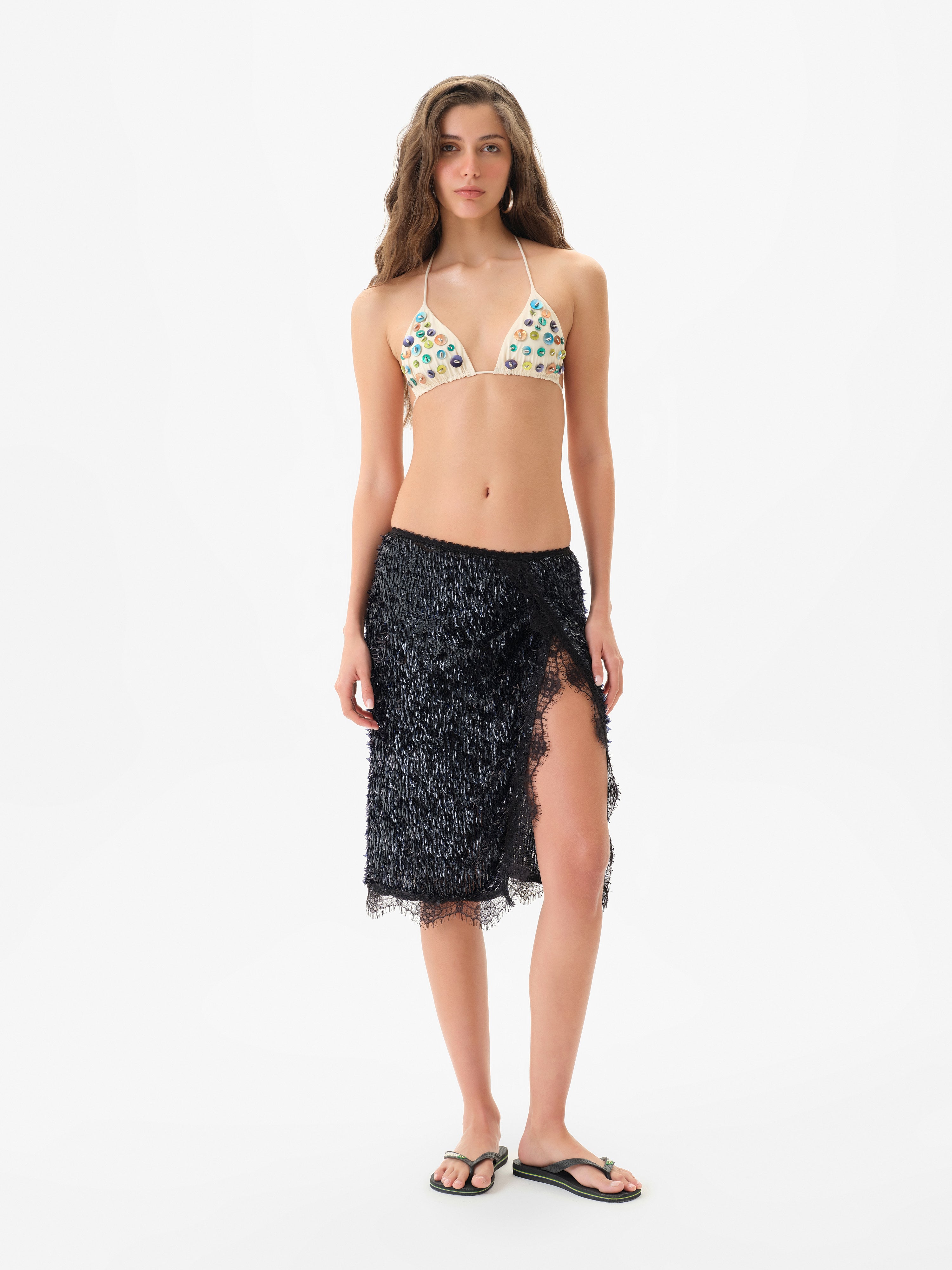 BIANCA - Sequin midi skirt with laced side slit