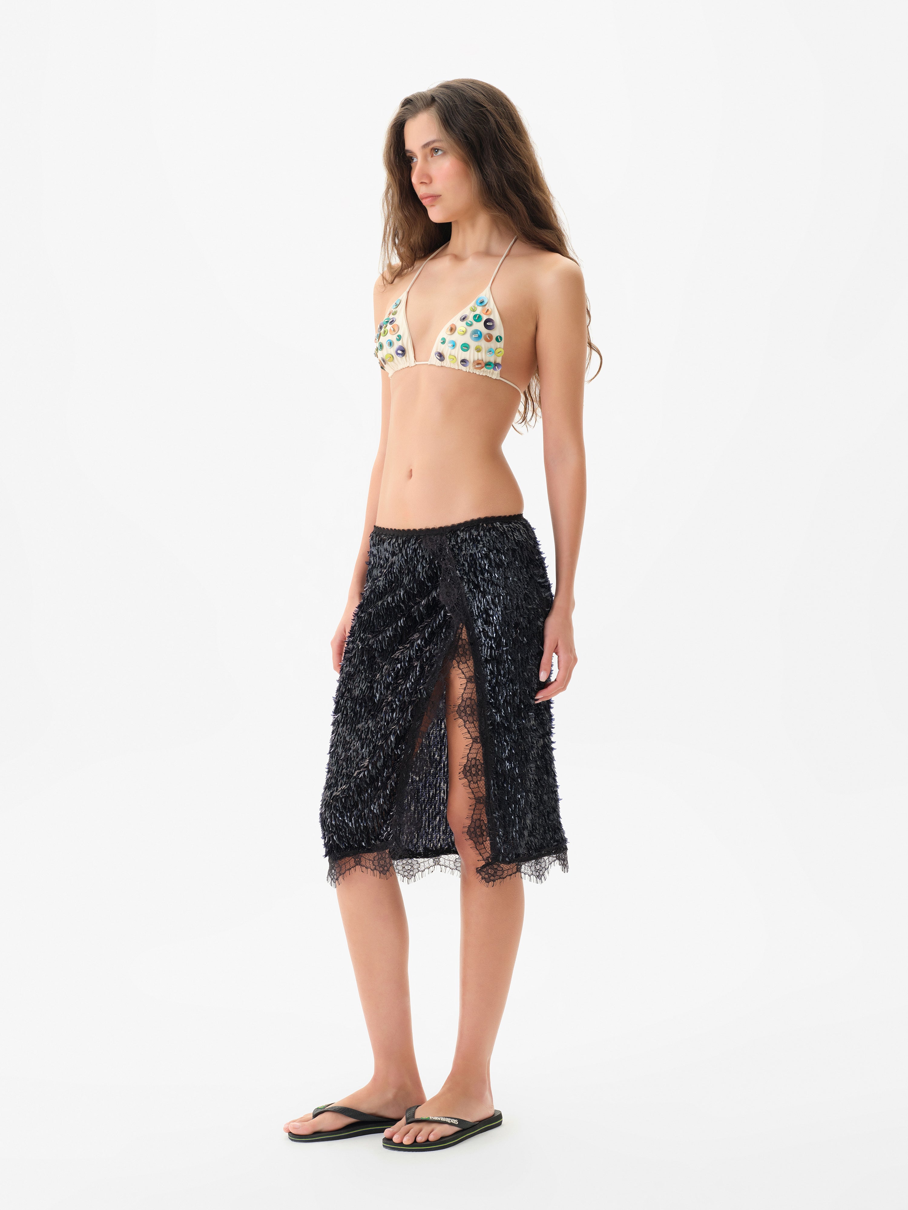 BIANCA - Sequin midi skirt with laced side slit