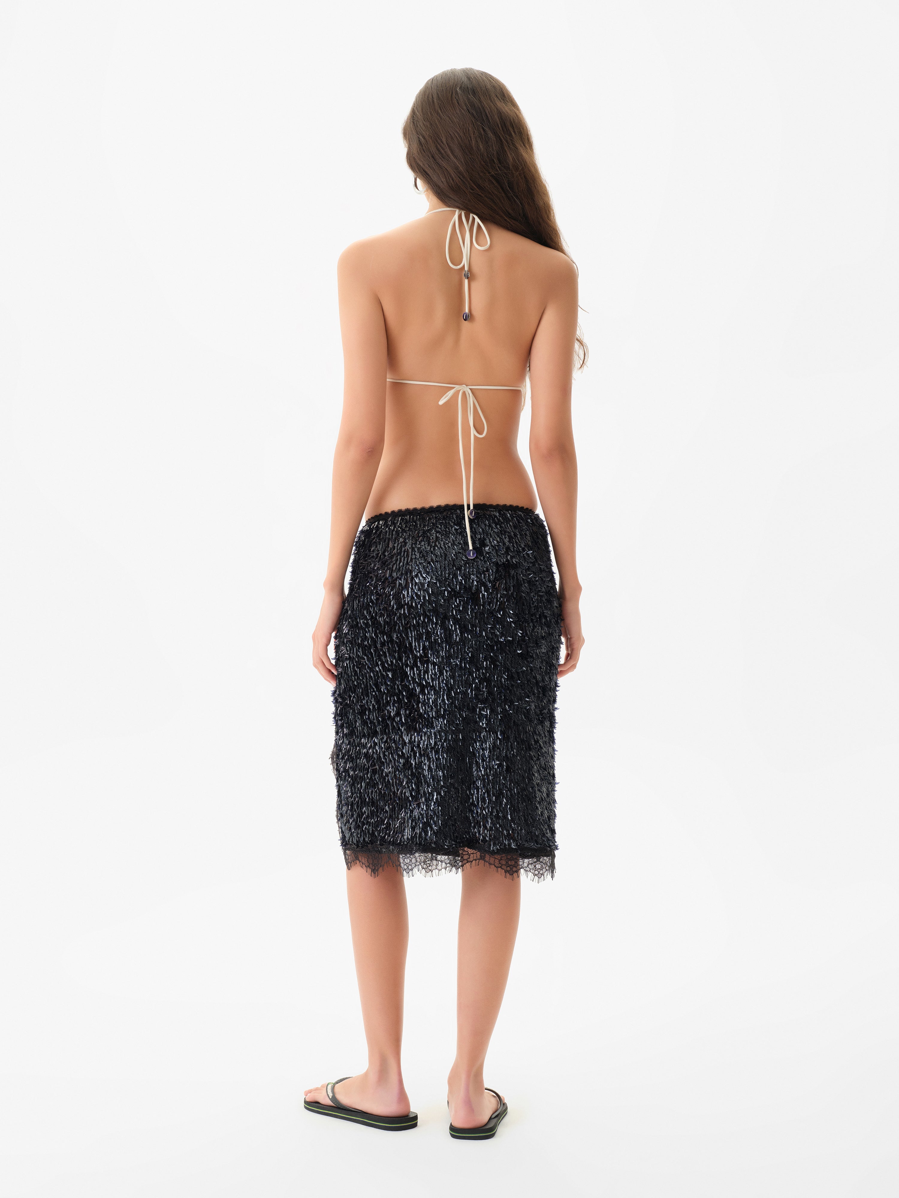BIANCA - Sequin midi skirt with laced side slit