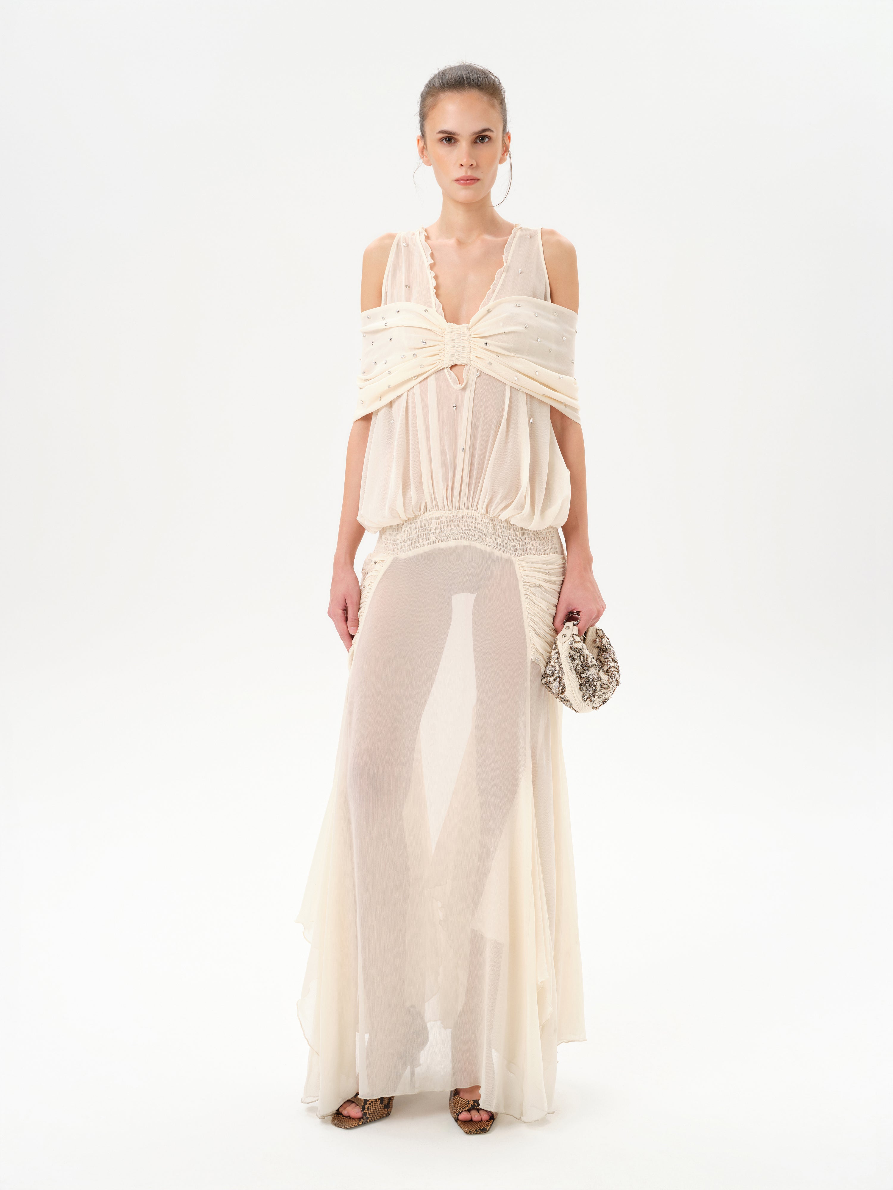 BLAIR - Chiffon maxi dress with gathered detailing