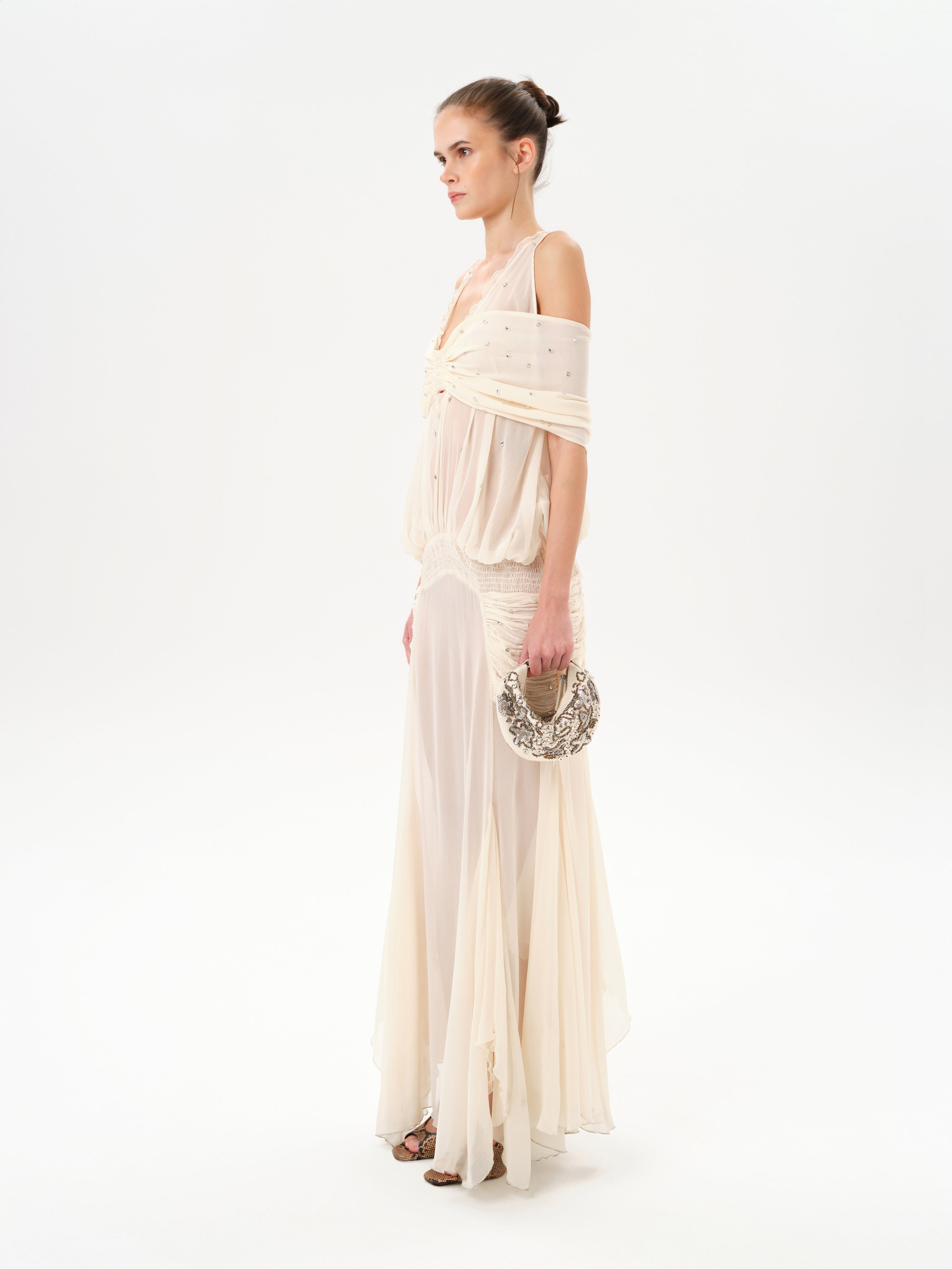 BLAIR - Chiffon maxi dress with gathered detailing