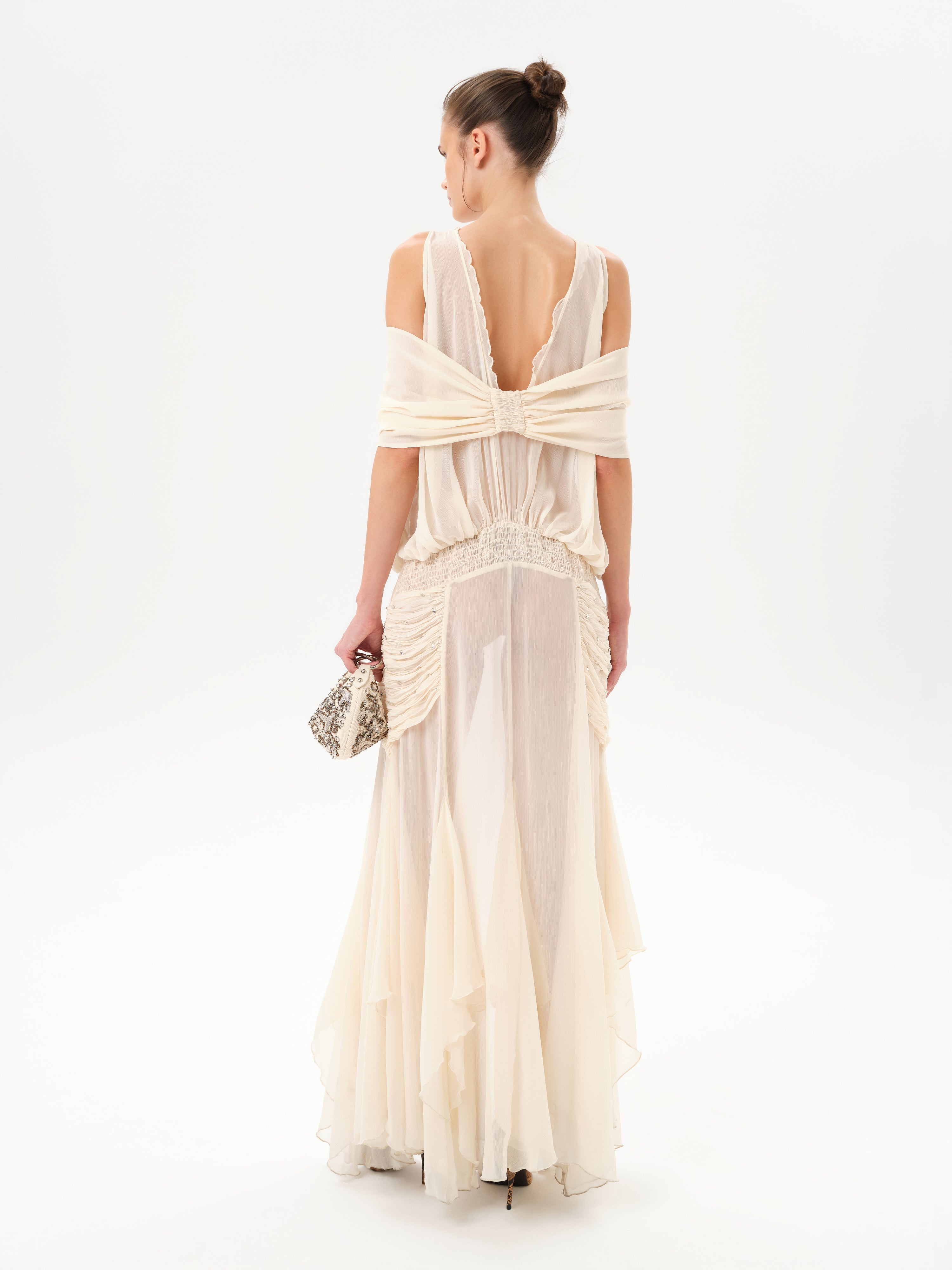 BLAIR - Chiffon maxi dress with gathered detailing