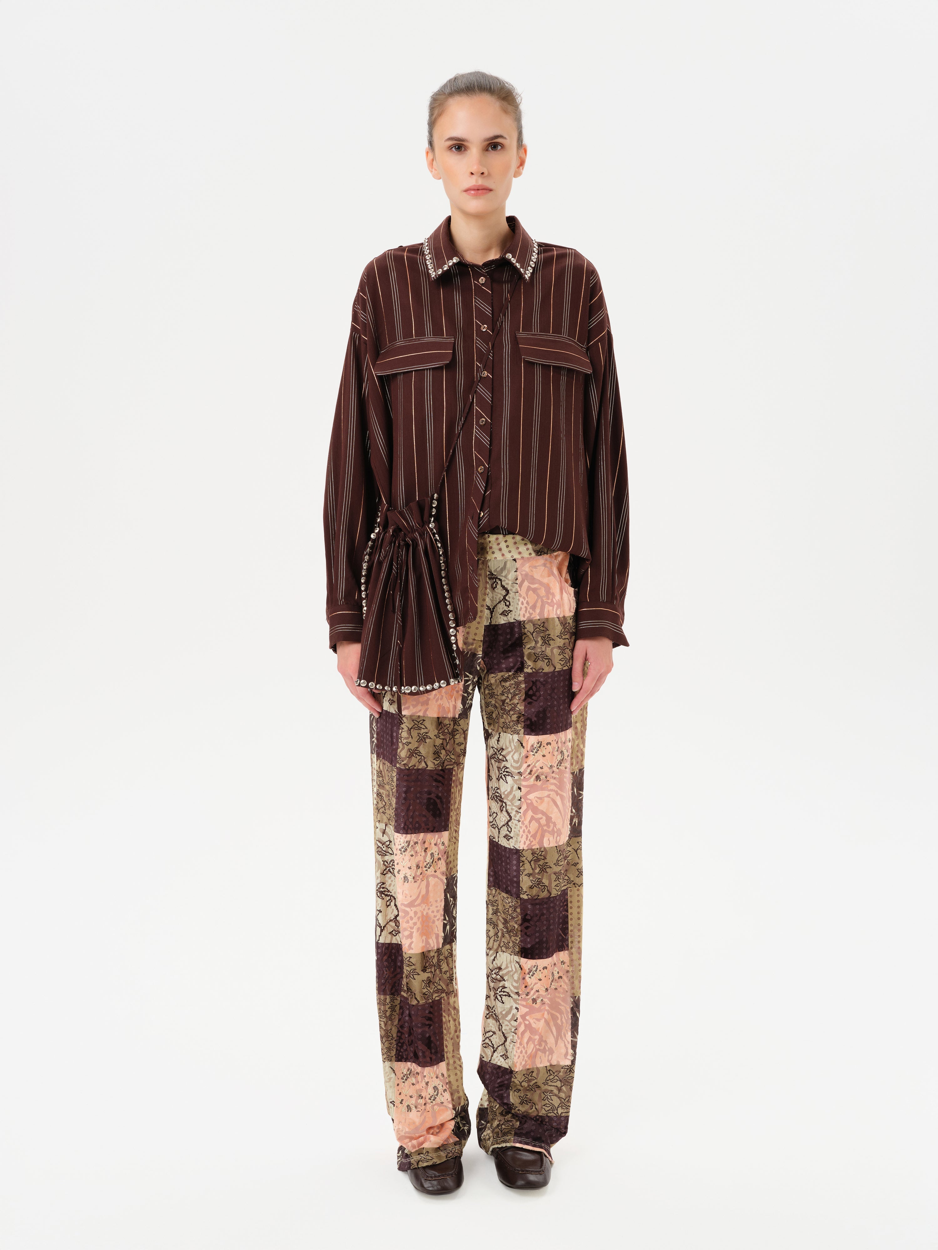 BRITY - Low-rise patchwork velvet pants