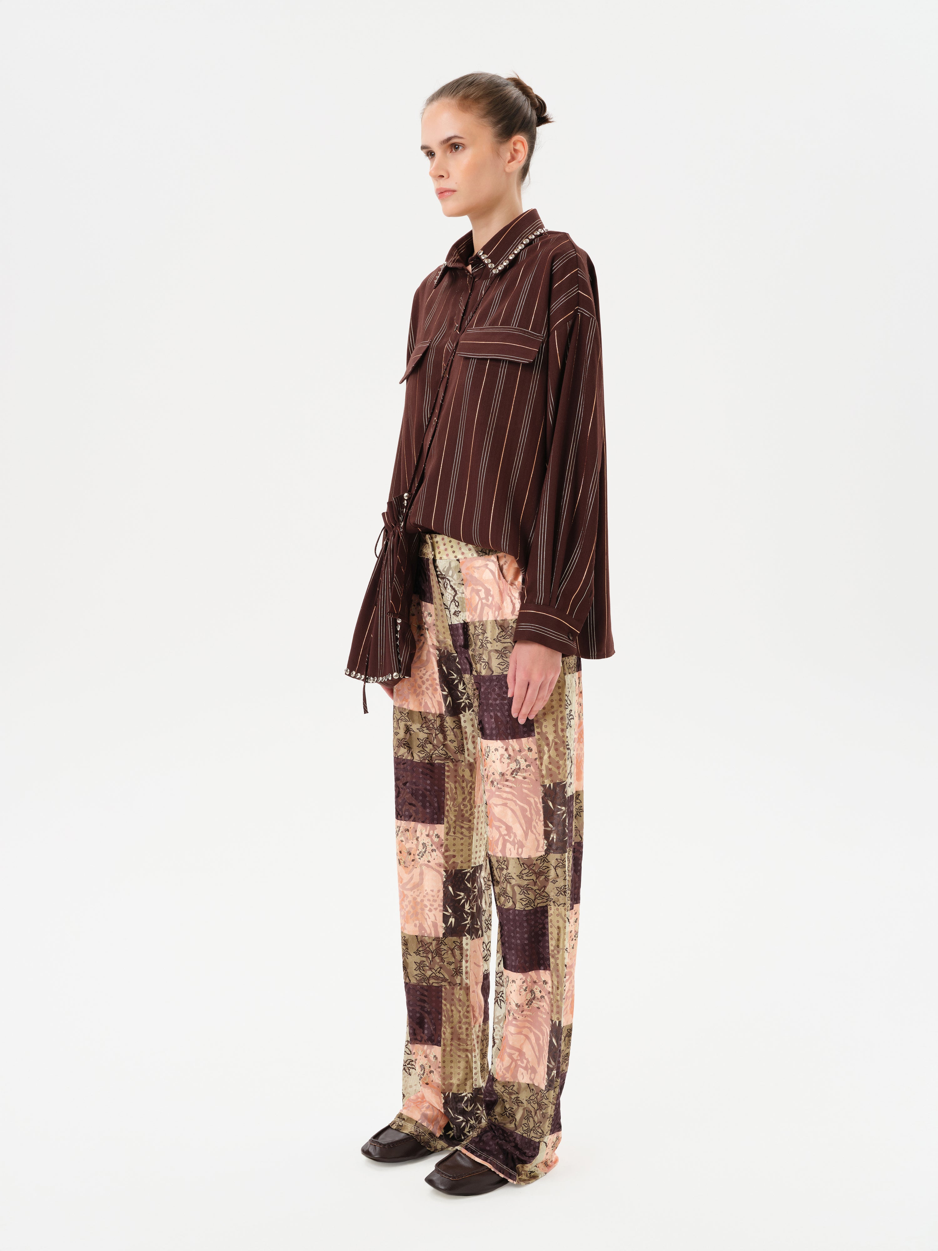 BRITY - Low-rise patchwork velvet pants