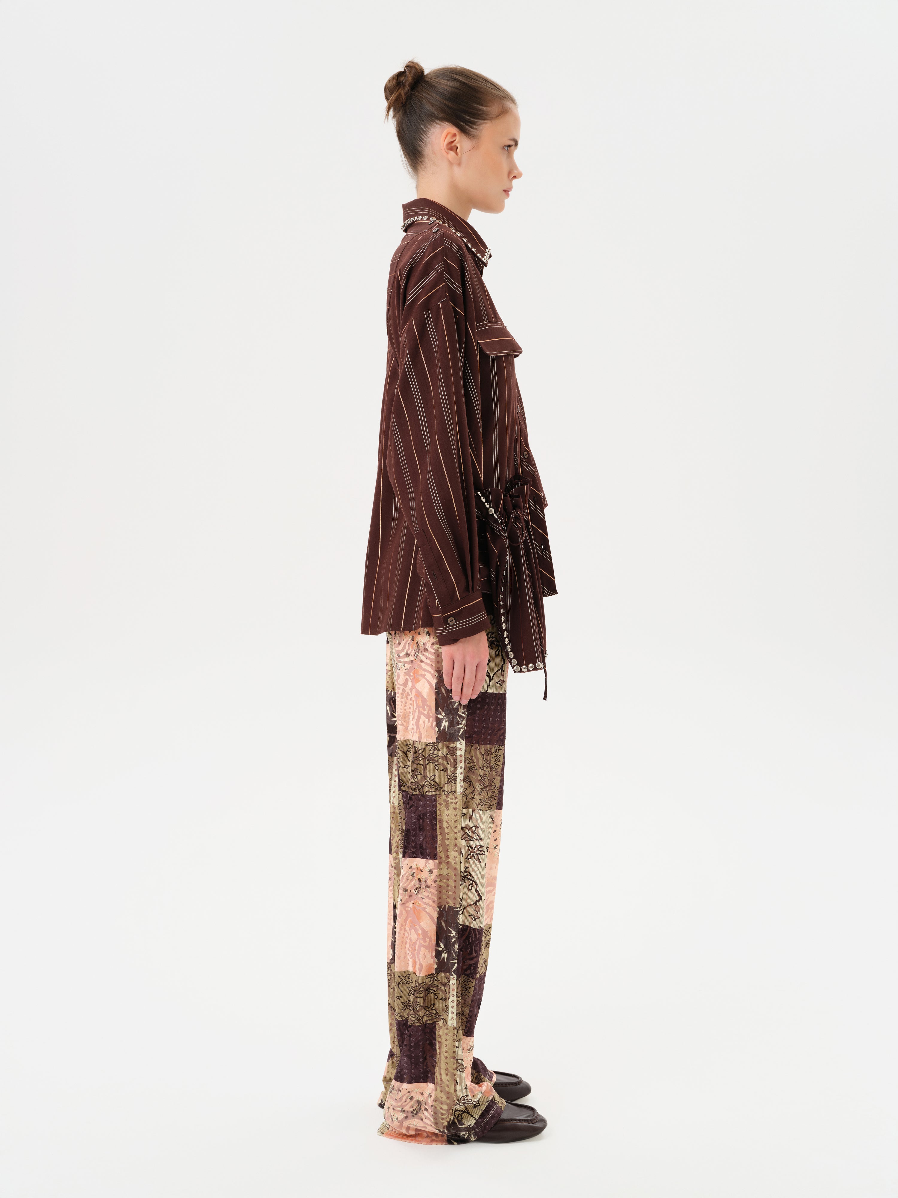 BRITY - Low-rise patchwork velvet pants