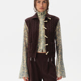 LESNA - High-neck cable knit vest with front pockets