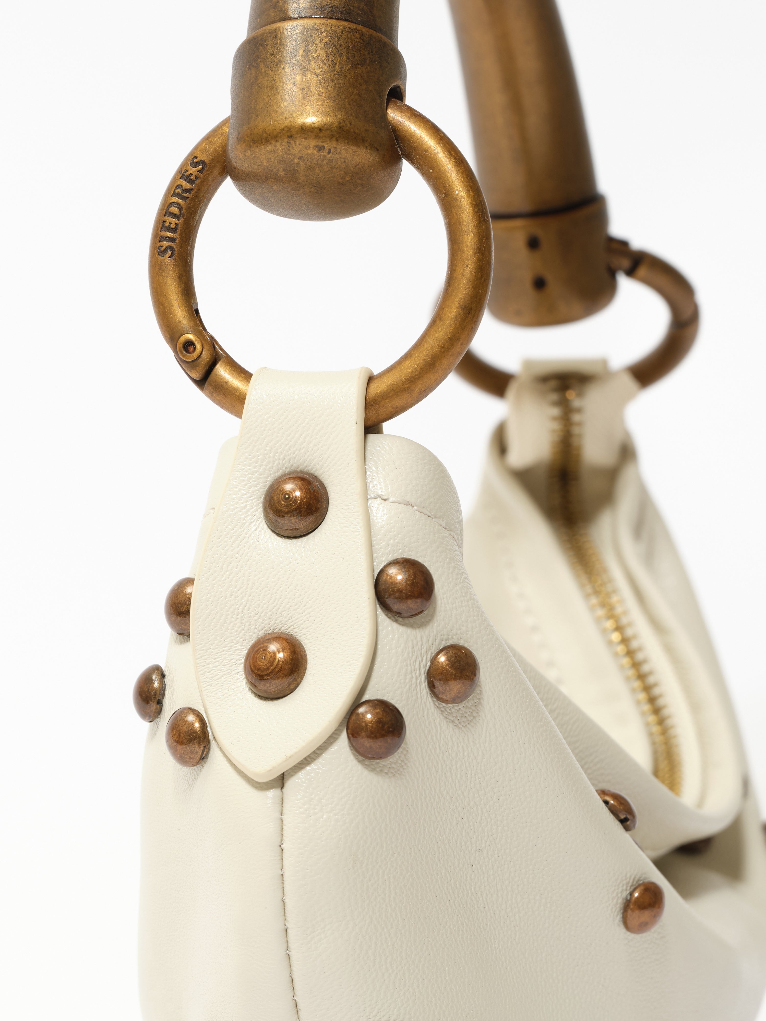 CHÉRIE SMALL - Mini hobo bag with metal top handle and studded
