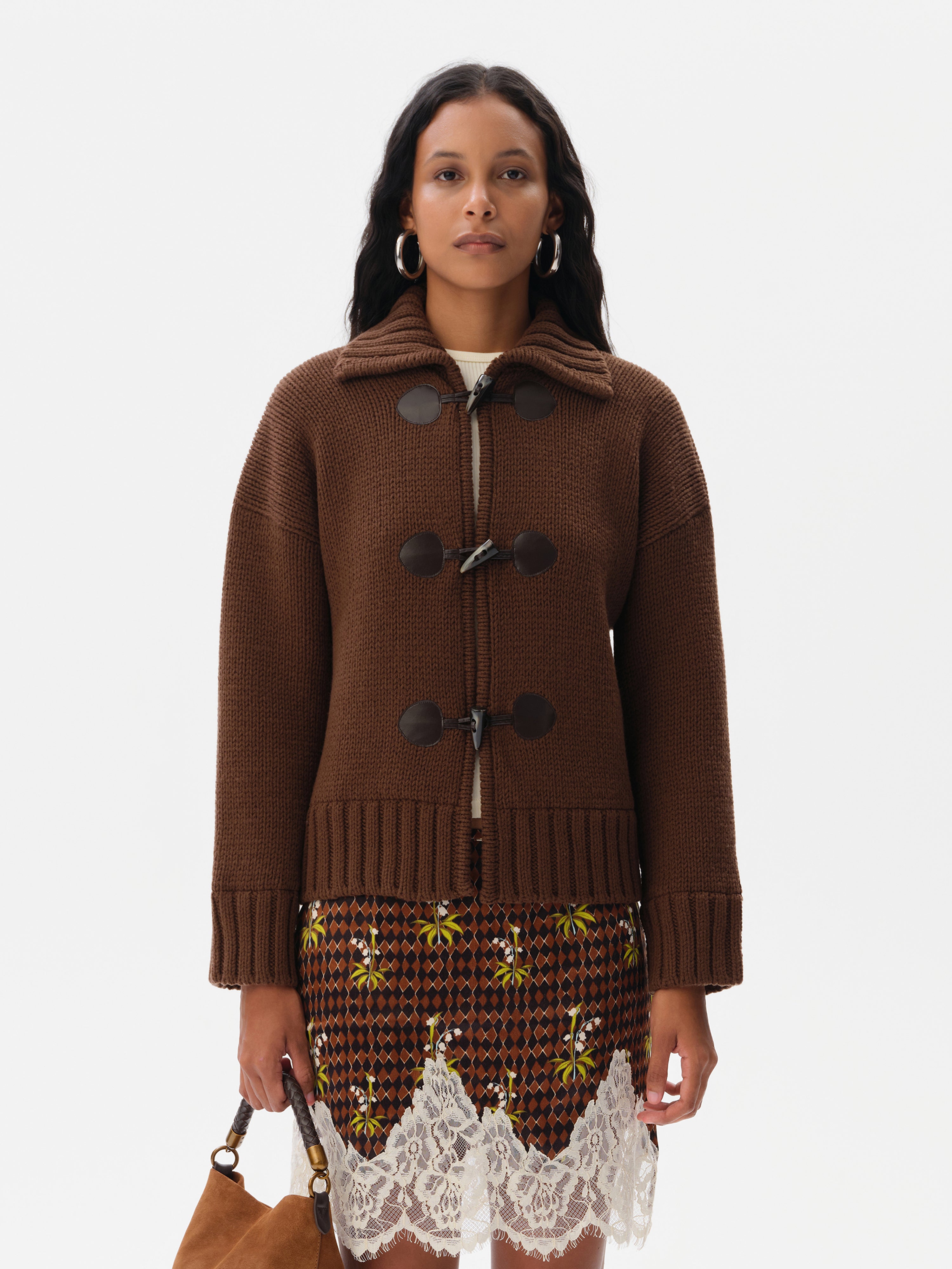 OLLIE - Wool blend cardigan with printed satin lining