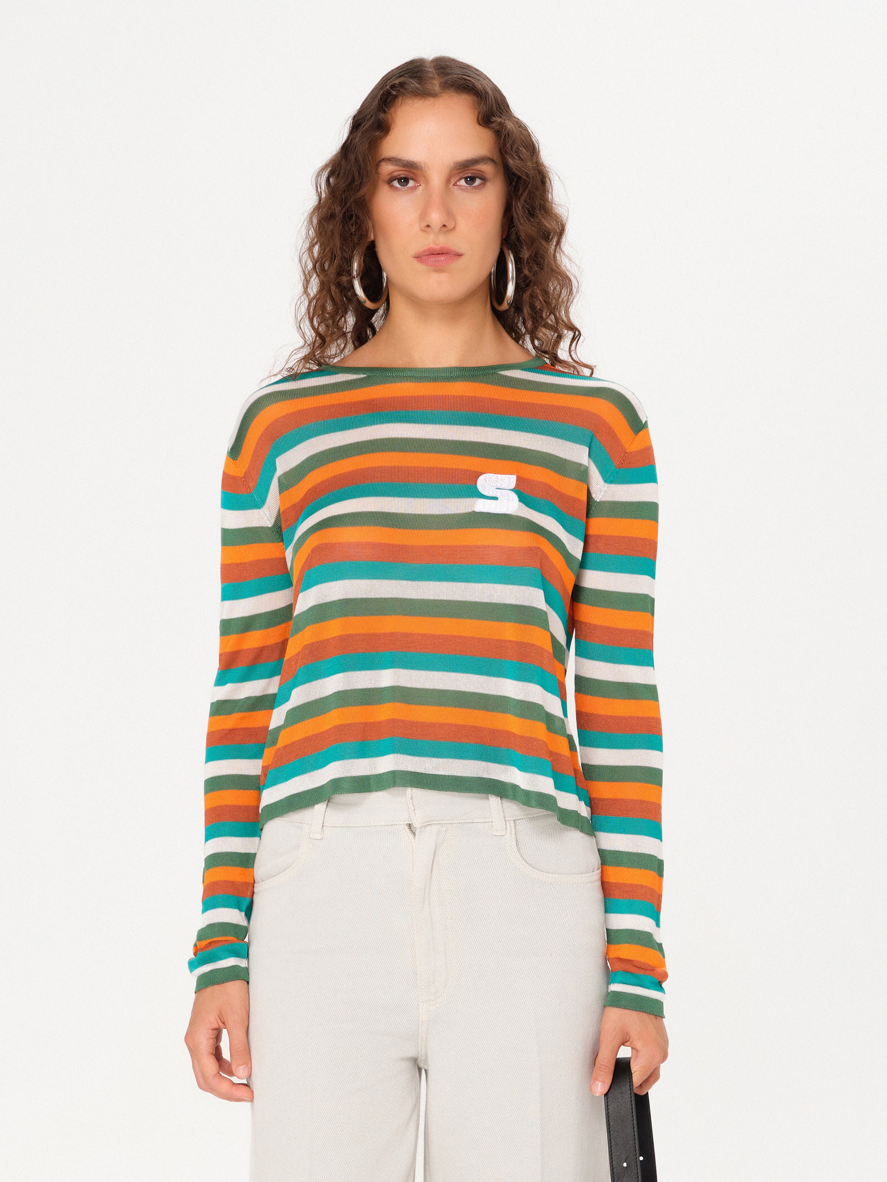 TEX - Sunset striped long sleeve knit top