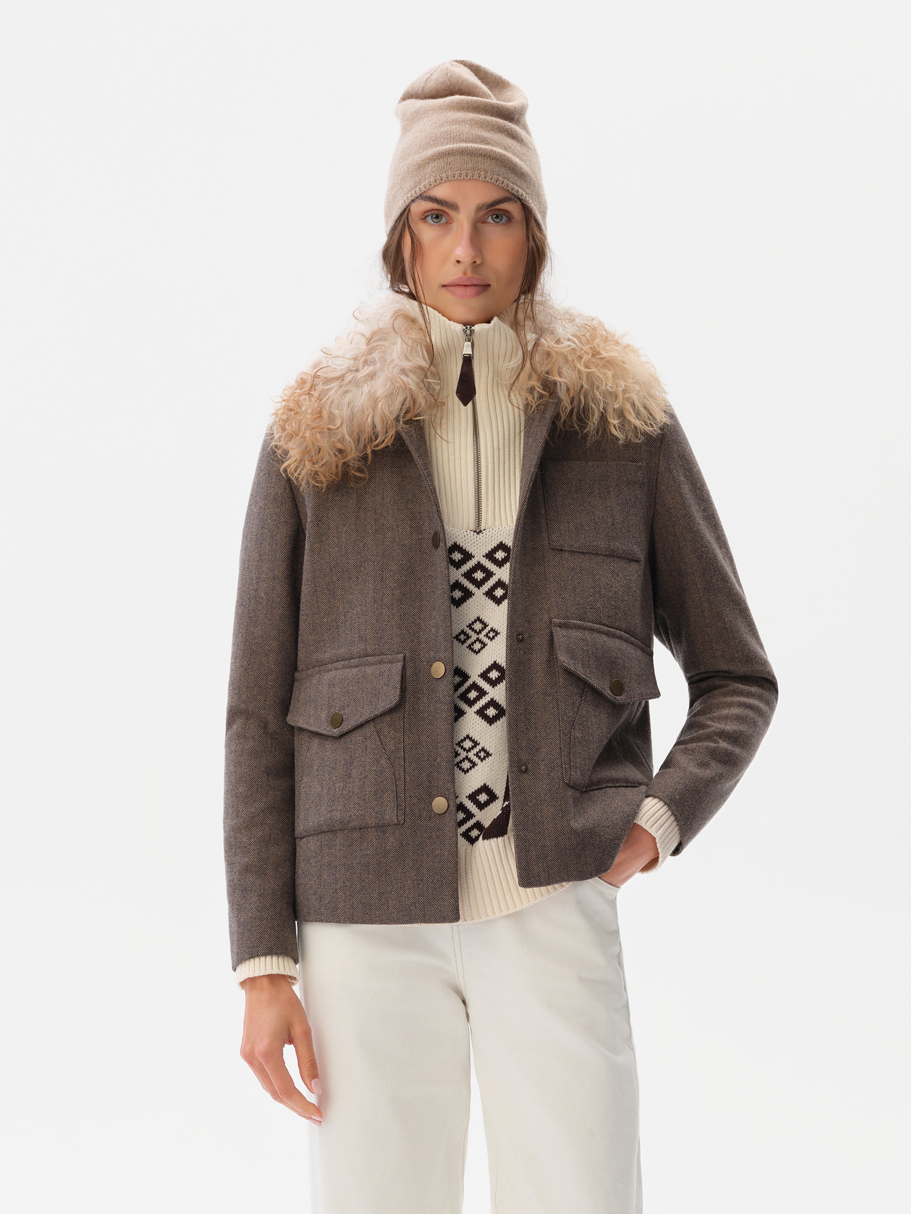 HARPER - Wool-blend jacket with fur collar