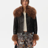 RONCH - Shearling-collar leather jacket
