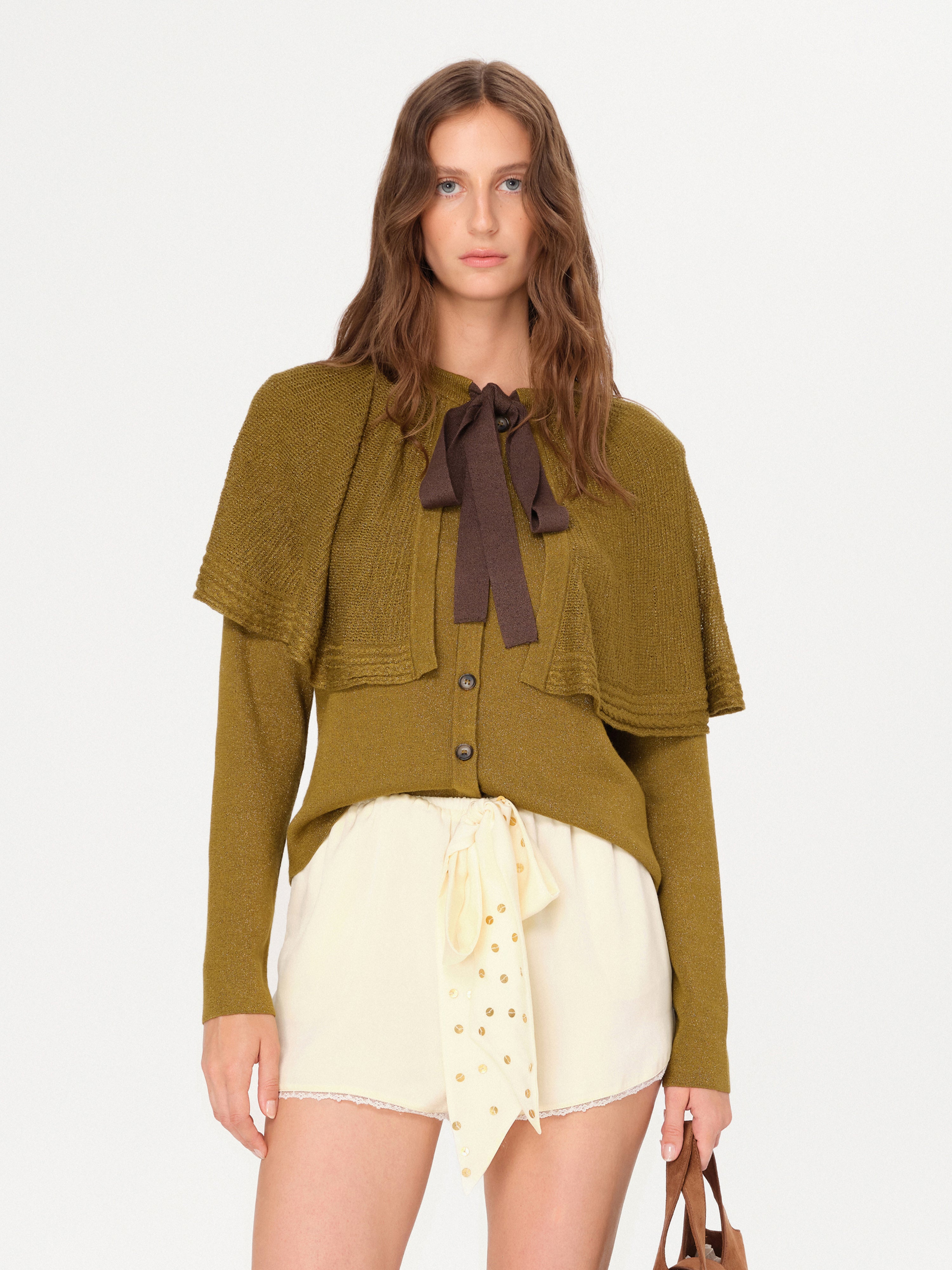 HERIAN - Cape and bow detailed knit cardigan