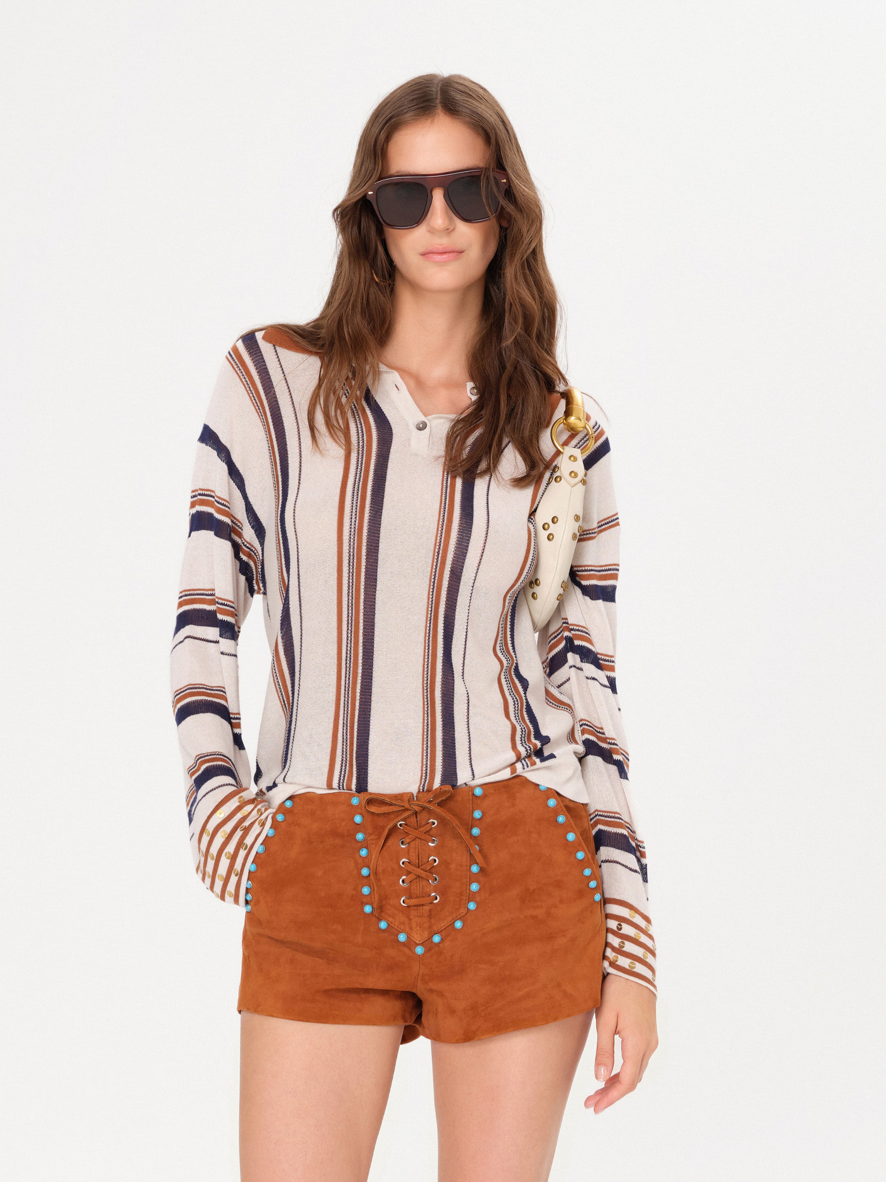 IRA - Striped knit polo top