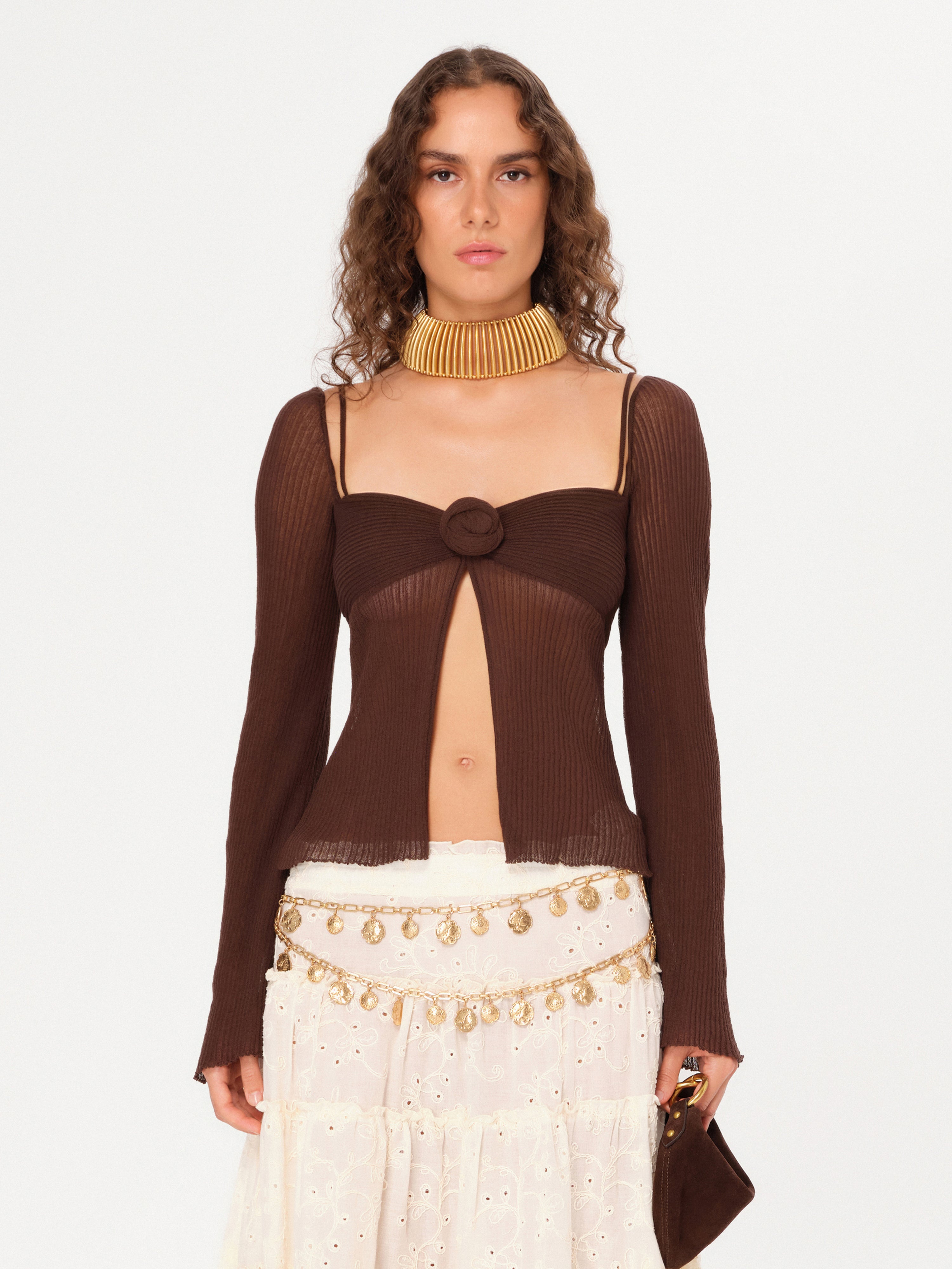 DENS - Long sleeve knit top with rose detail