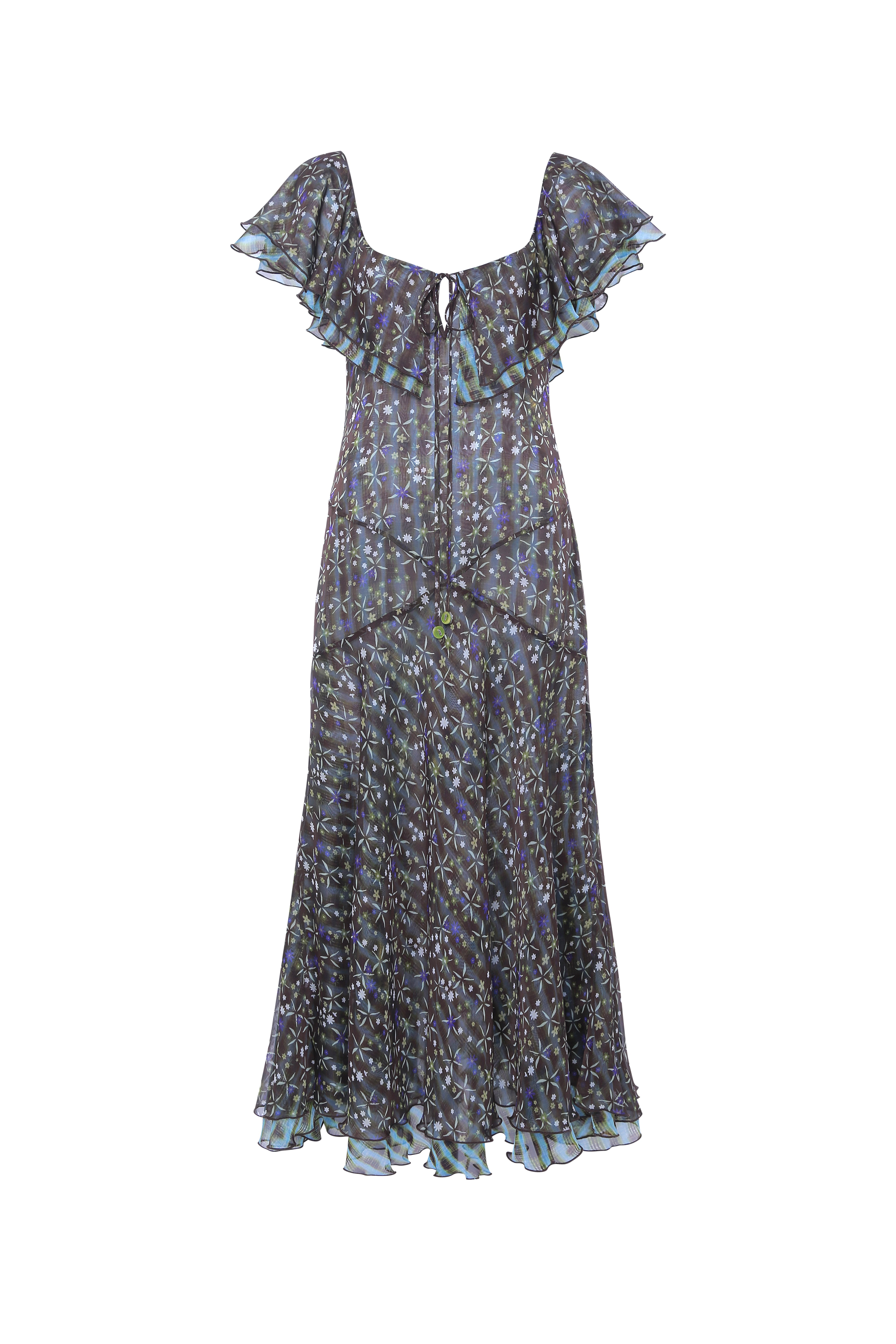 CAENES - Printed chiffon dress with ruffled neckline