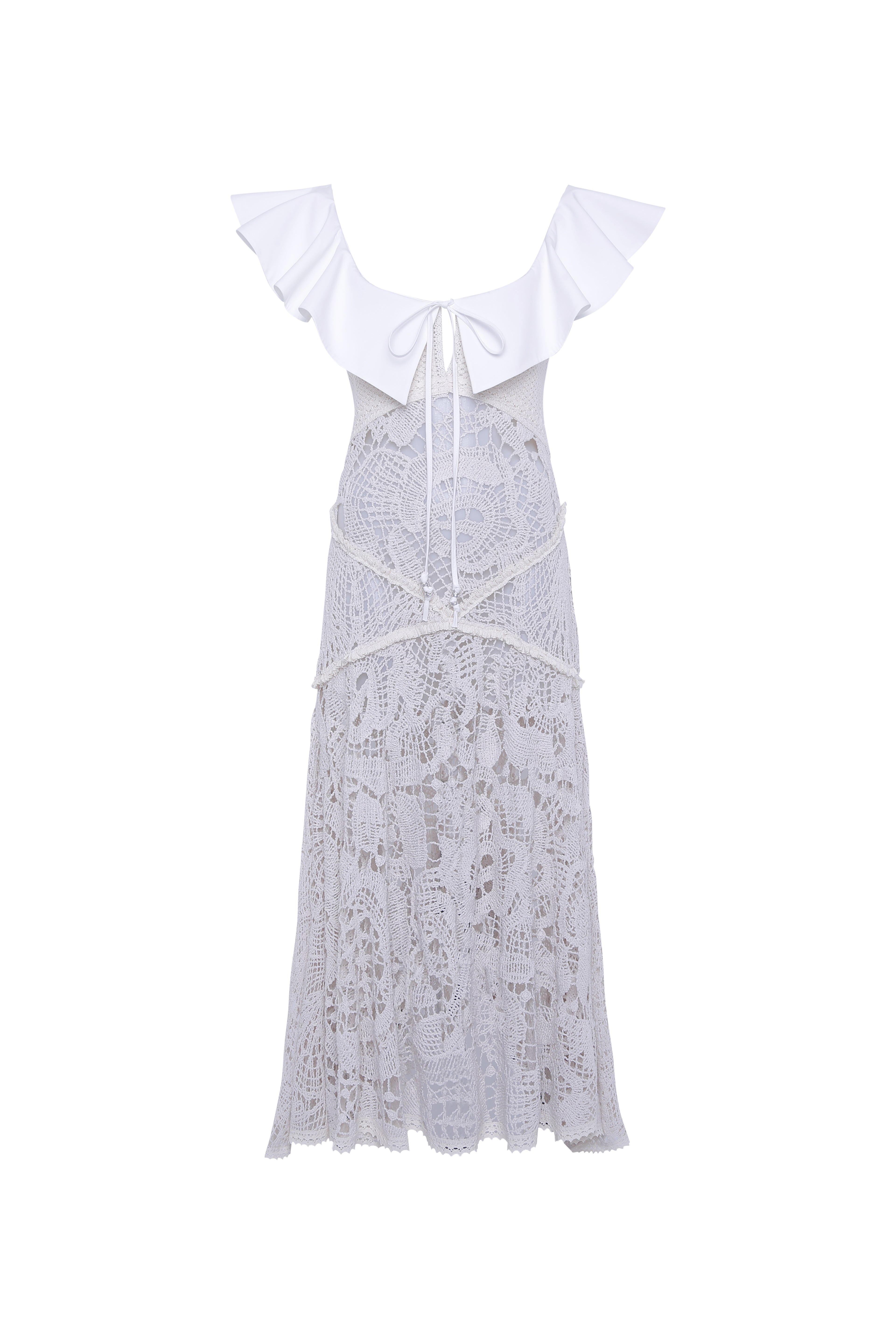 CAENES - Crochet dress with contrast poplin collar