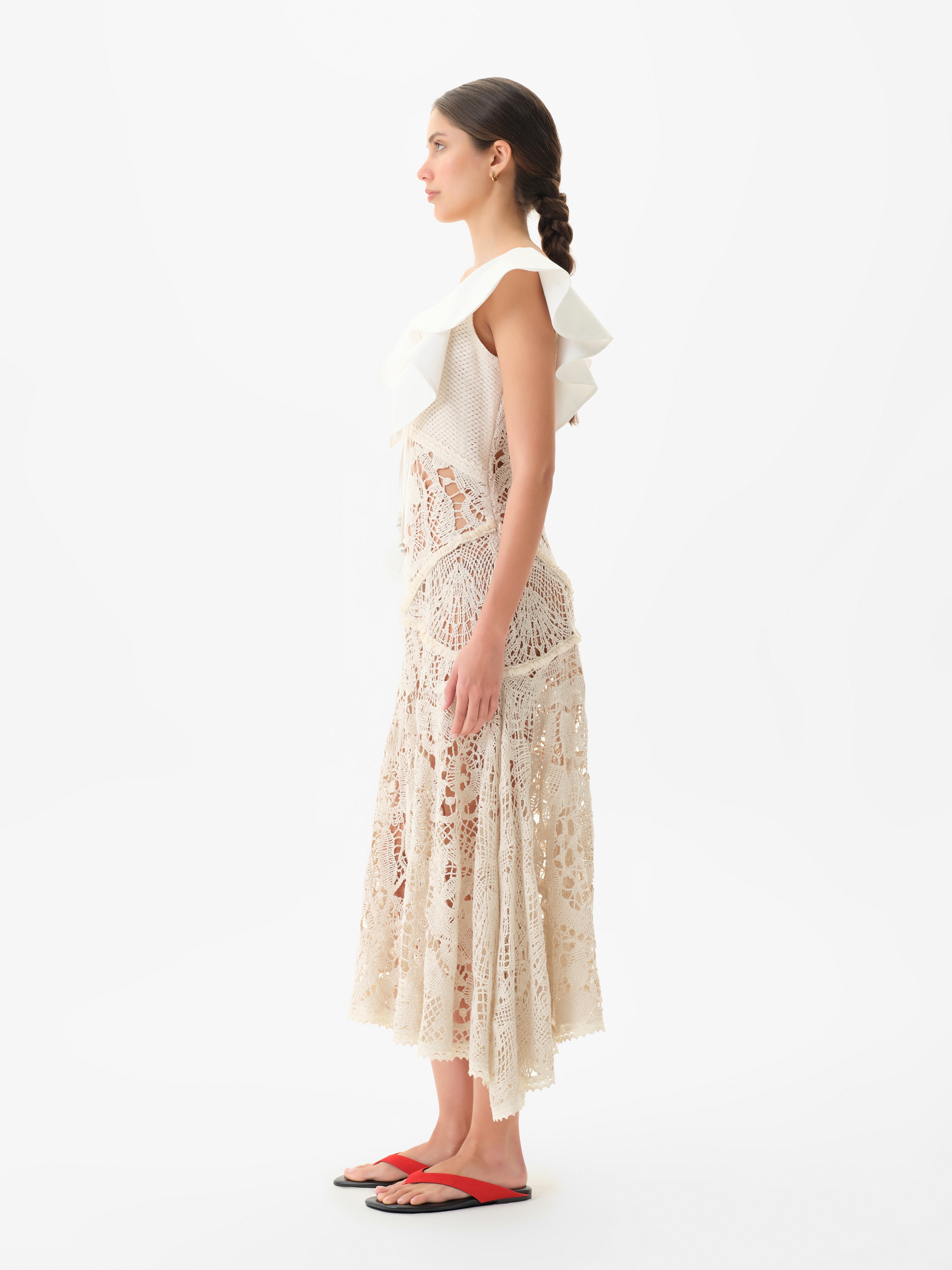 CAENES - Crochet dress with contrast poplin collar
