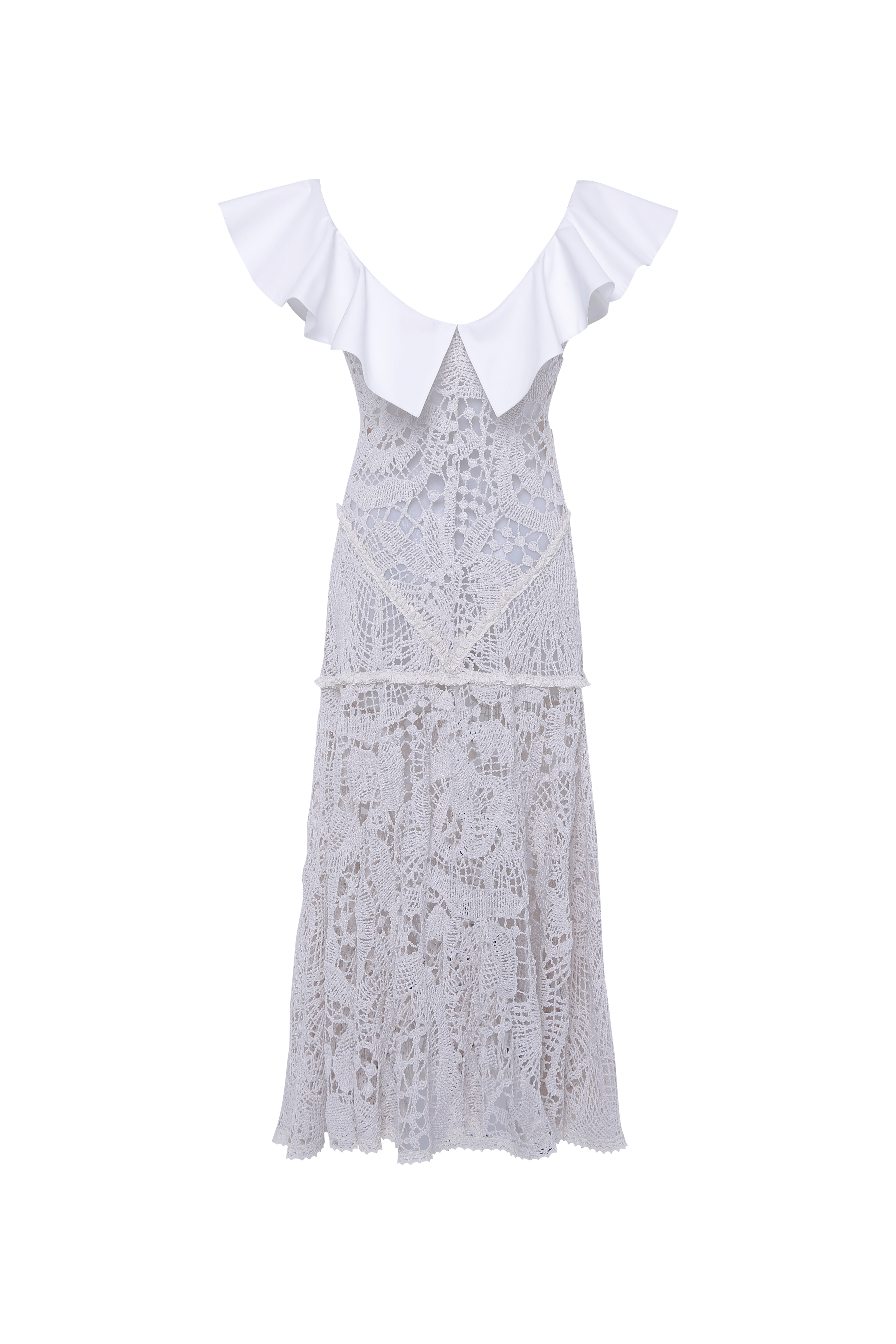 CAENES - Crochet dress with contrast poplin collar