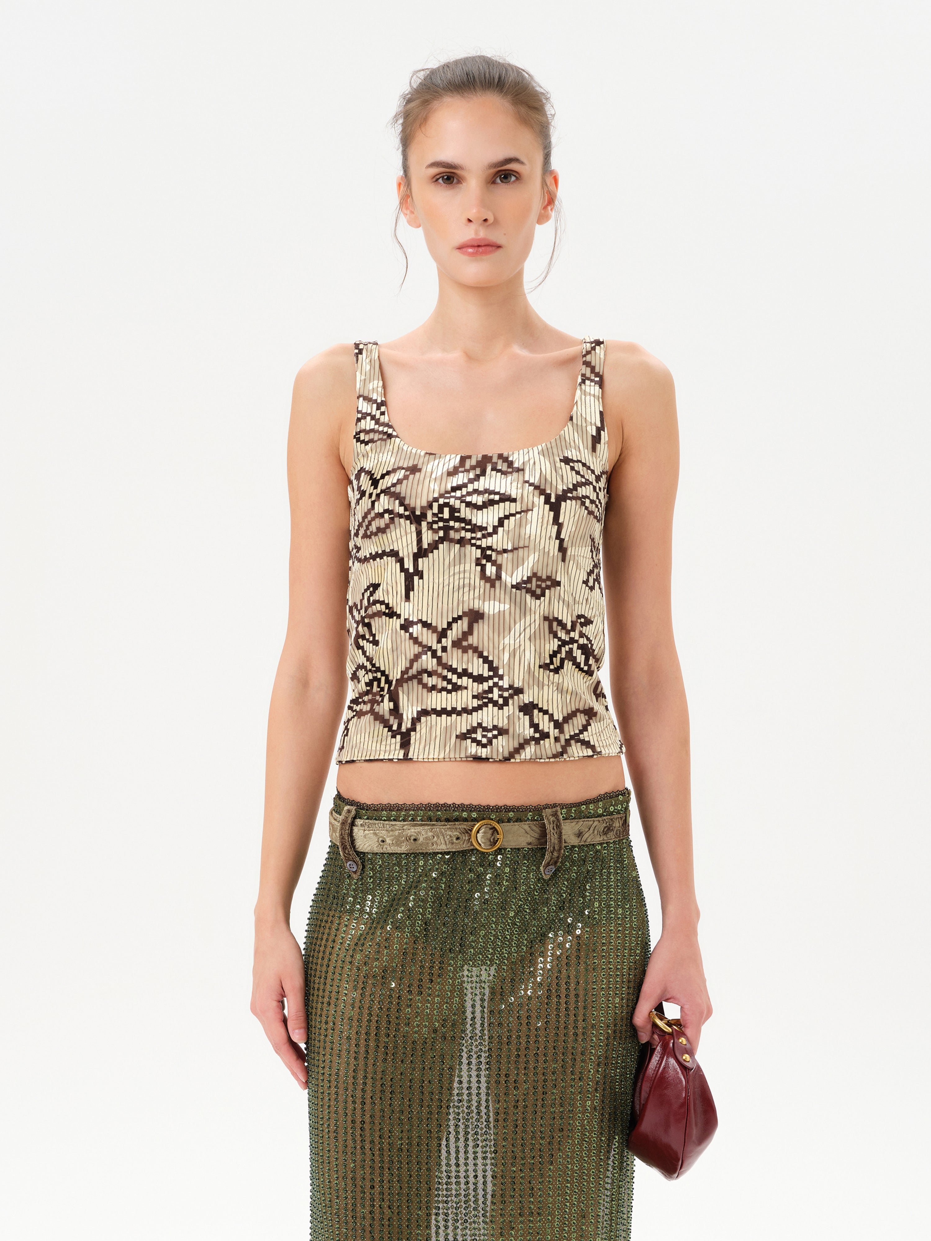 CALI - Velvet tank top with devoré detail